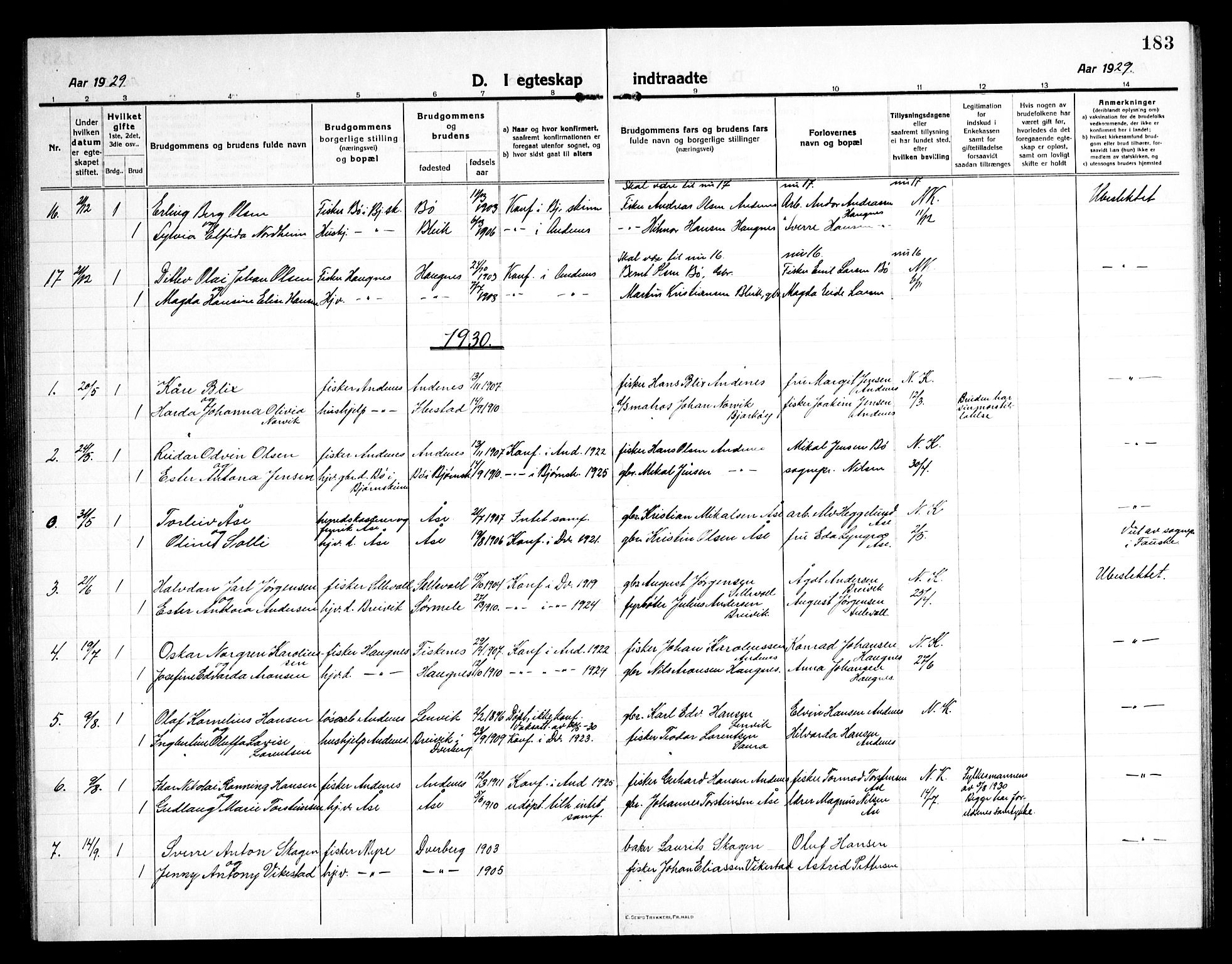 Ministerialprotokoller, klokkerbøker og fødselsregistre - Nordland, AV/SAT-A-1459/897/L1415: Parish register (copy) no. 897C05, 1916-1945, p. 183