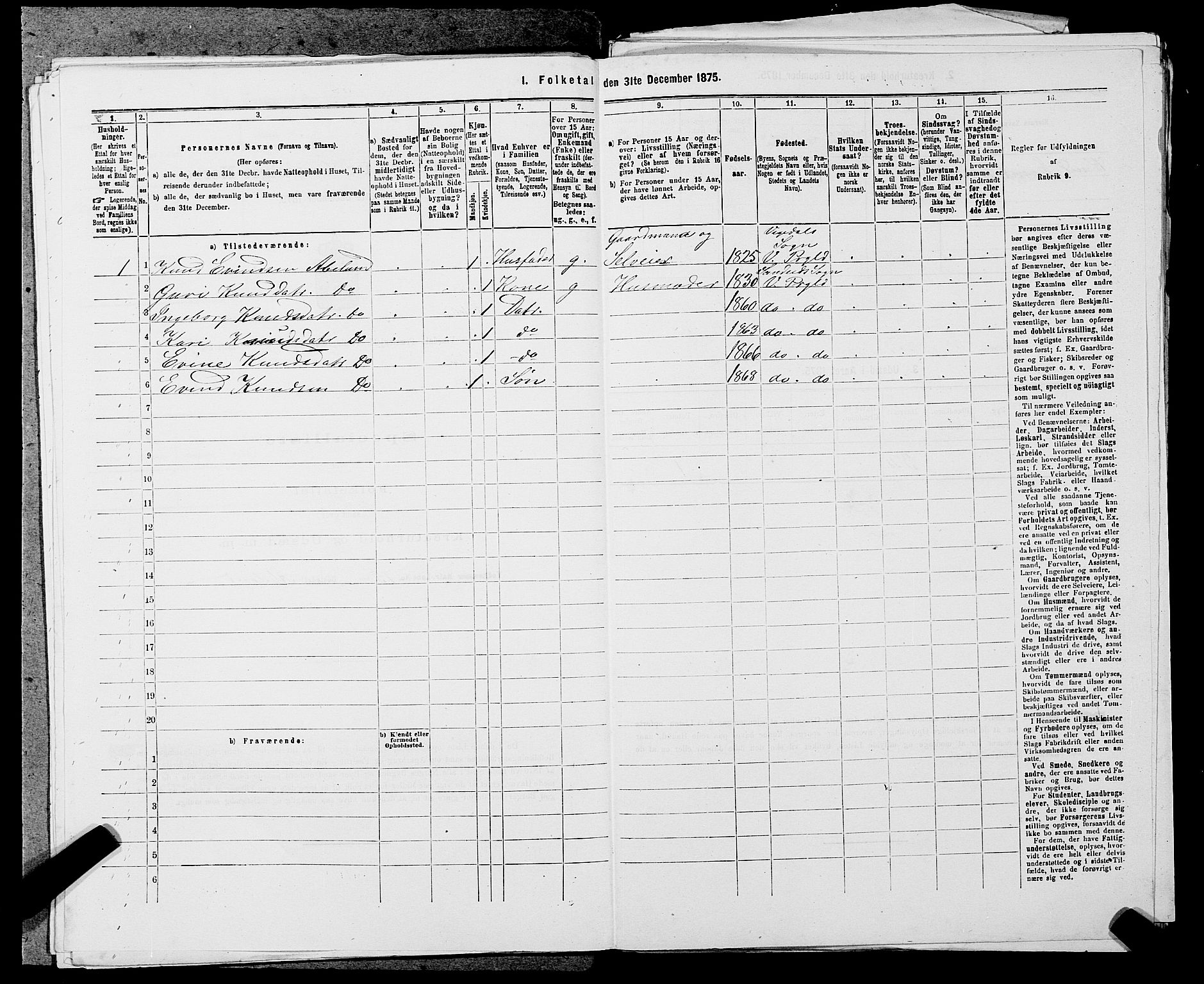 SAST, 1875 census for 1157P Vikedal, 1875, p. 354