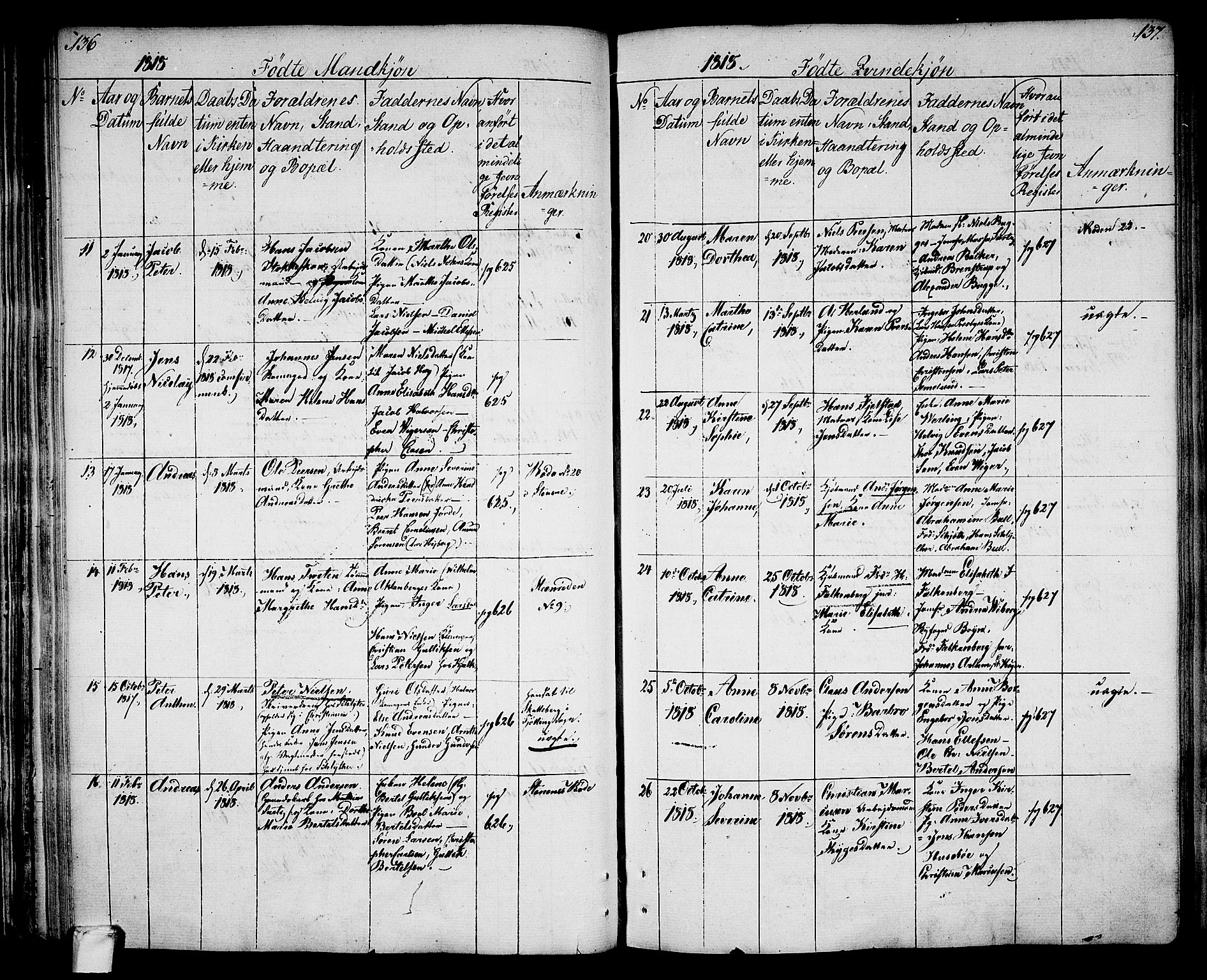 Larvik kirkebøker, AV/SAKO-A-352/G/Ga/L0002: Parish register (copy) no. I 2, 1807-1830, p. 136-137