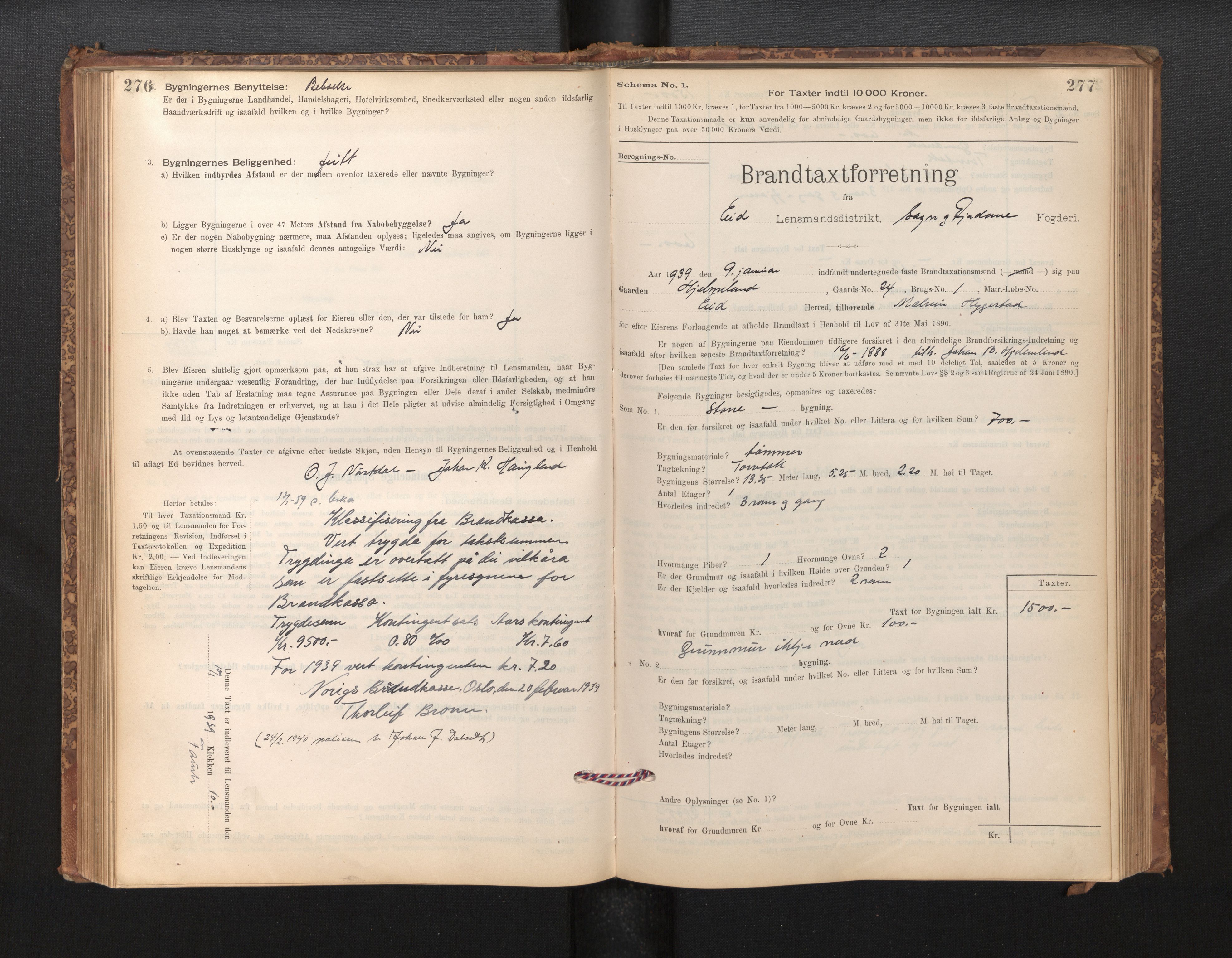 Lensmannen i Eid, AV/SAB-A-27001/0012/L0007: Branntakstprotokoll, skjematakst, 1896-1929, p. 276-277