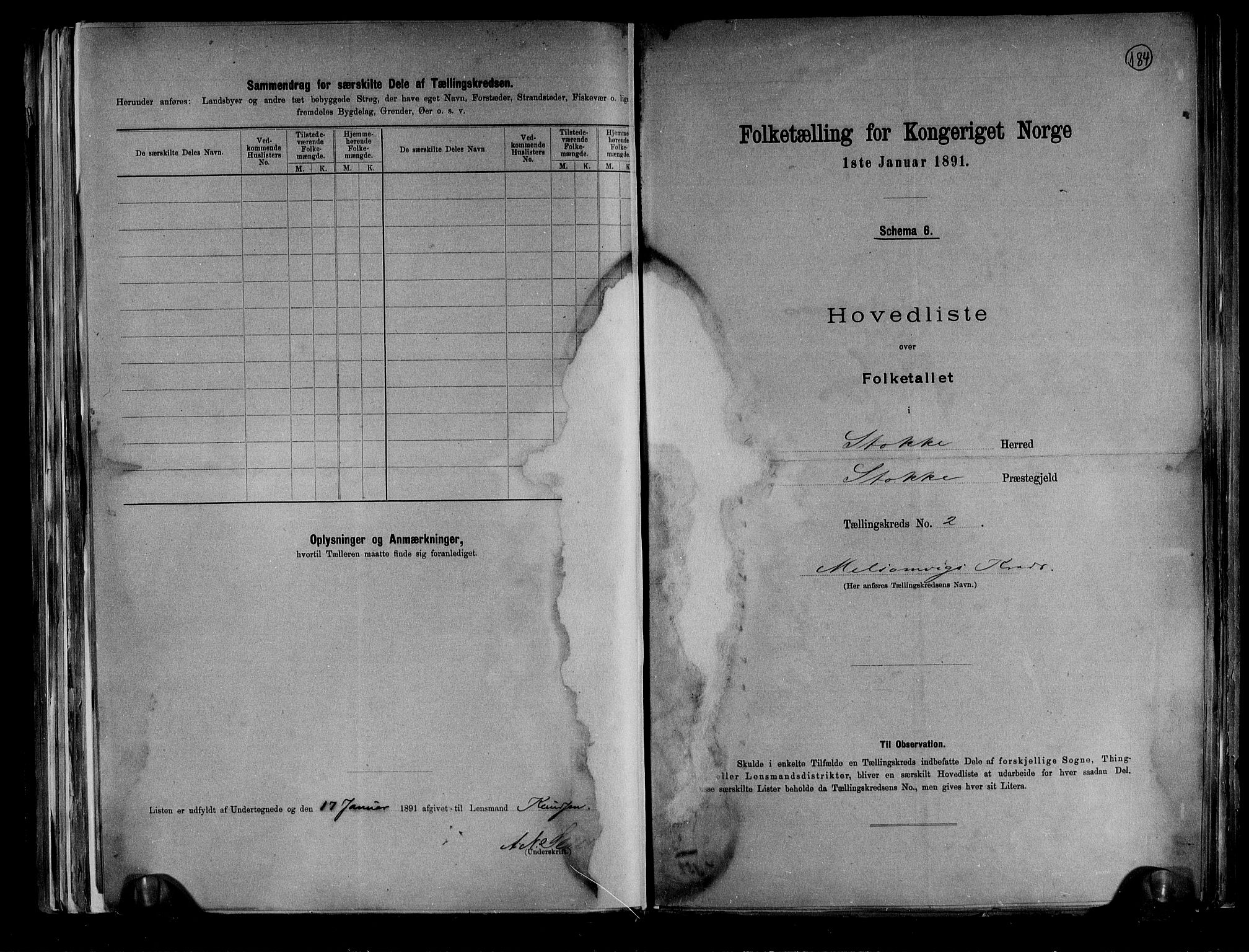 RA, 1891 census for 0720 Stokke, 1891, p. 9