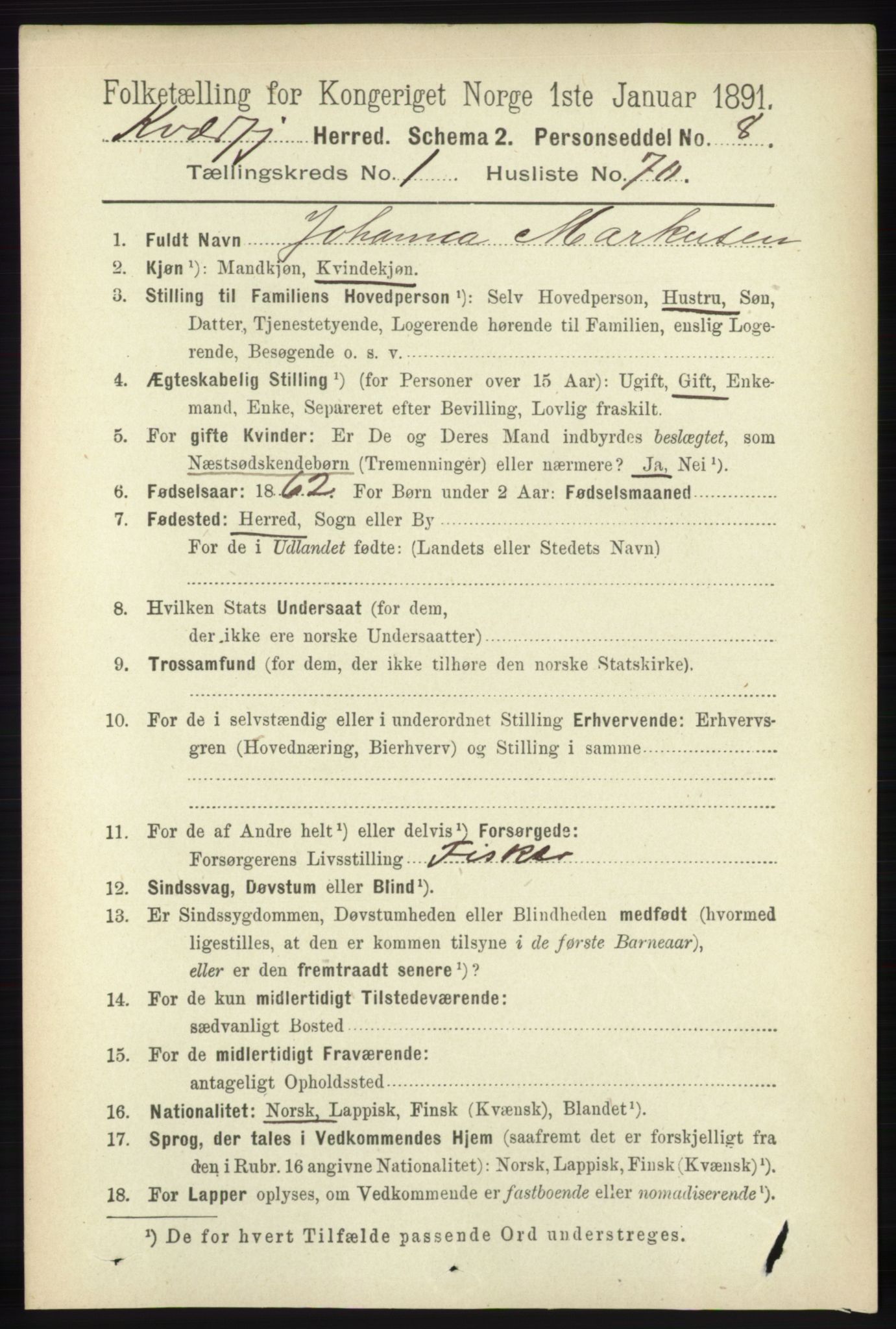 RA, 1891 census for 1911 Kvæfjord, 1891, p. 592