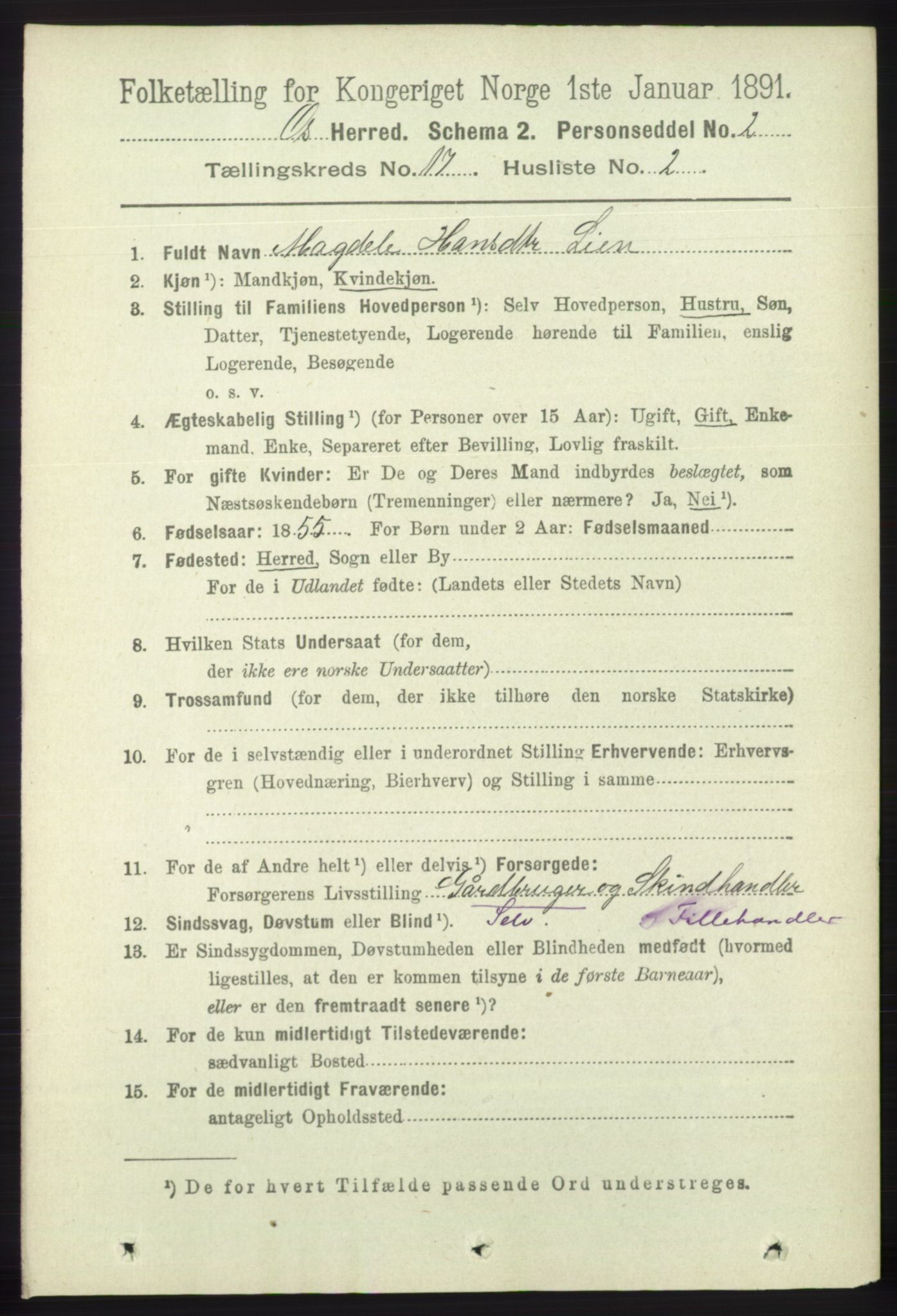 RA, 1891 census for 1243 Os, 1891, p. 3724