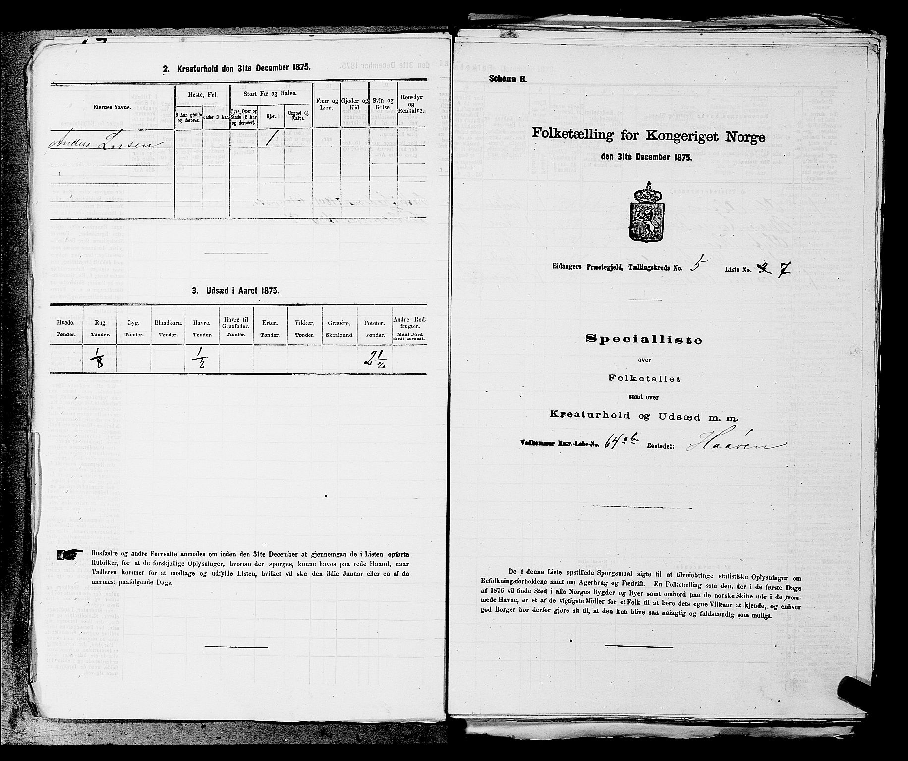 SAKO, 1875 census for 0813P Eidanger, 1875, p. 920