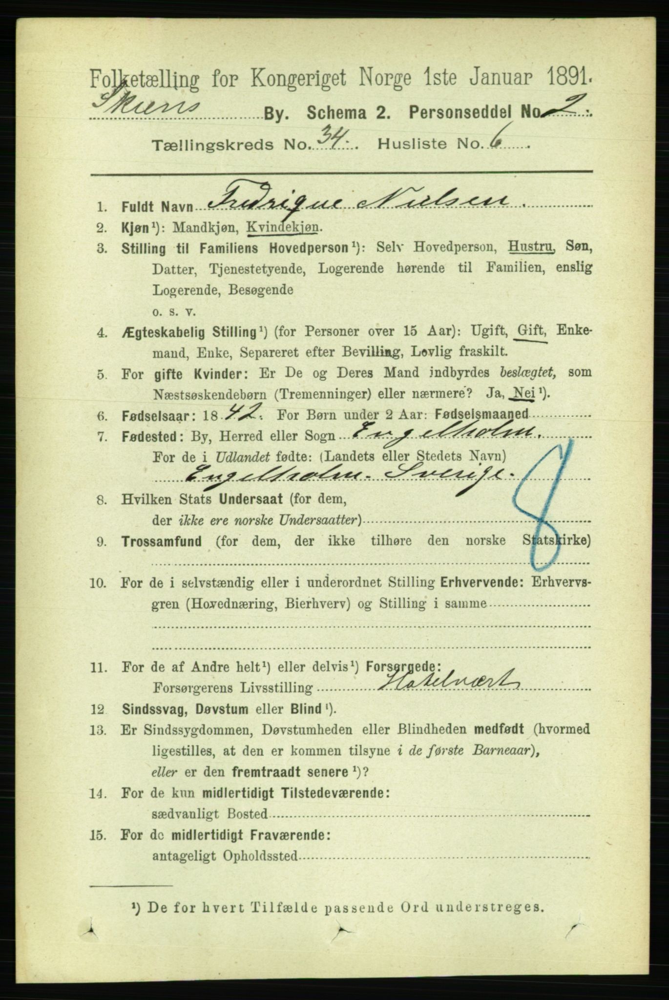 RA, 1891 census for 0806 Skien, 1891, p. 7778