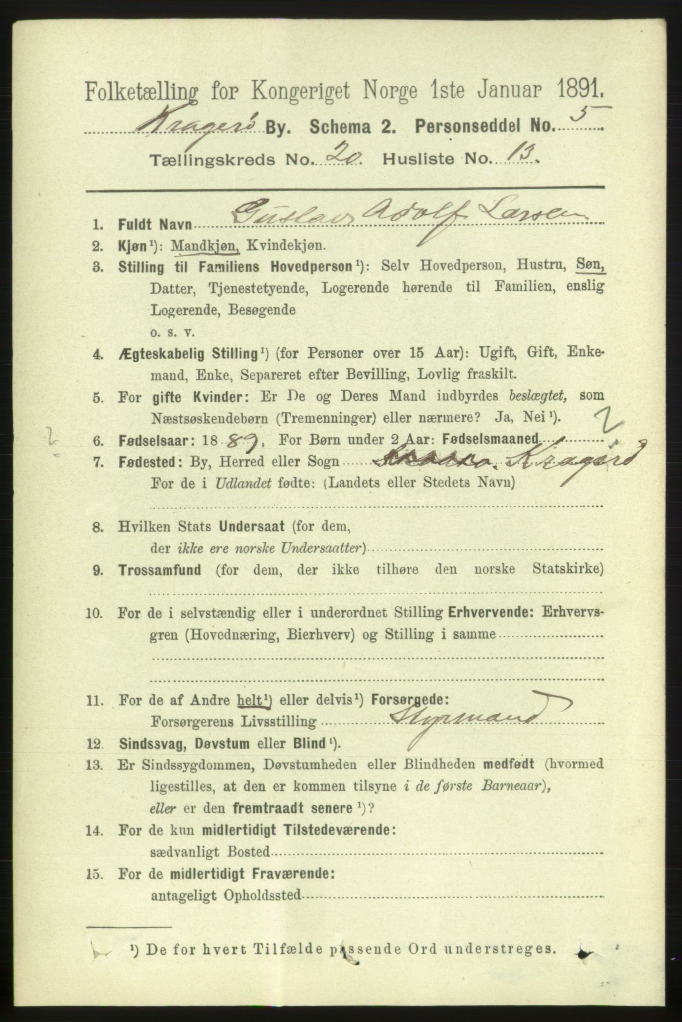 RA, 1891 census for 0801 Kragerø, 1891, p. 4699