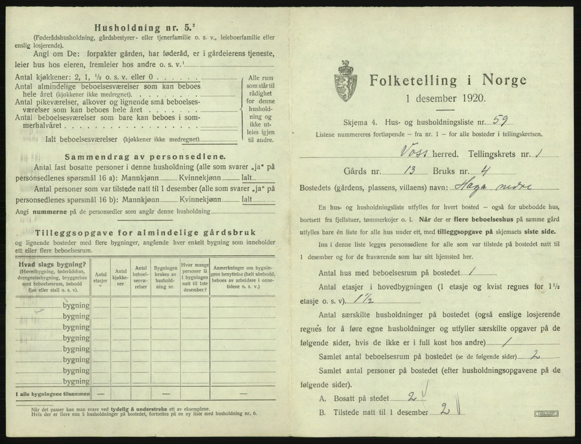 SAB, 1920 census for Voss, 1920, p. 221