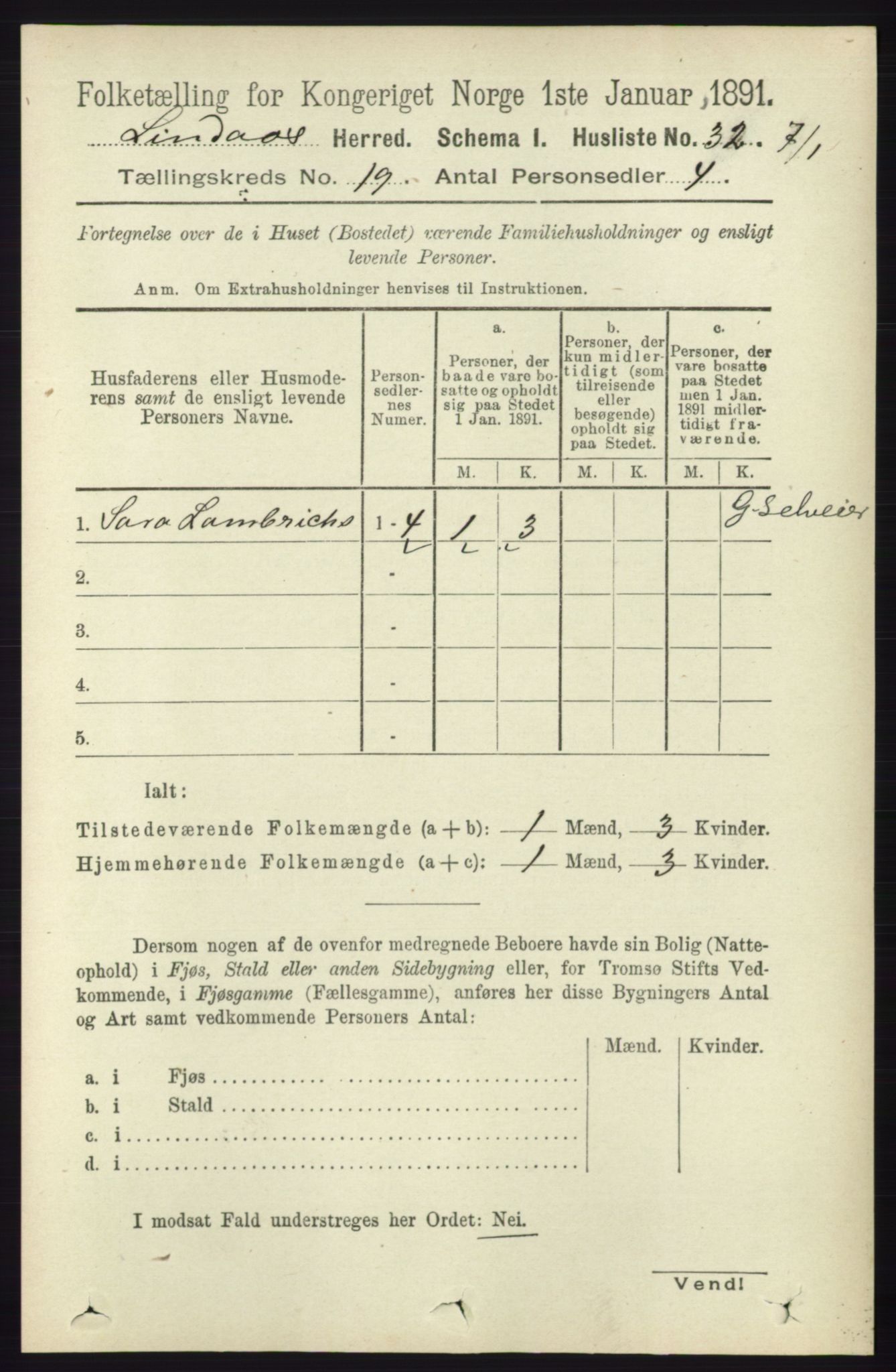 RA, 1891 census for 1263 Lindås, 1891, p. 6904