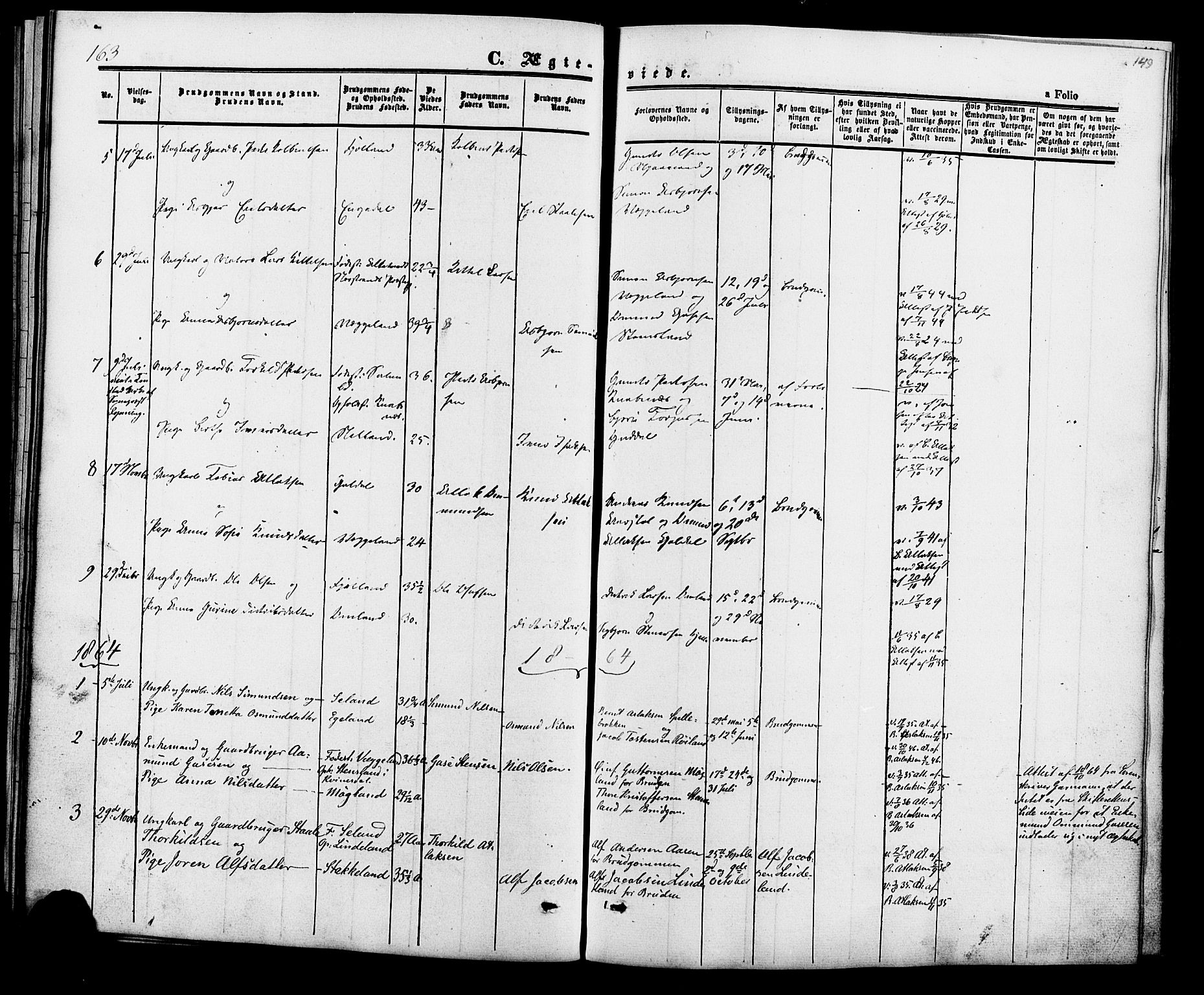 Fjotland sokneprestkontor, SAK/1111-0010/F/Fa/L0001: Parish register (official) no. A 1, 1850-1879, p. 149