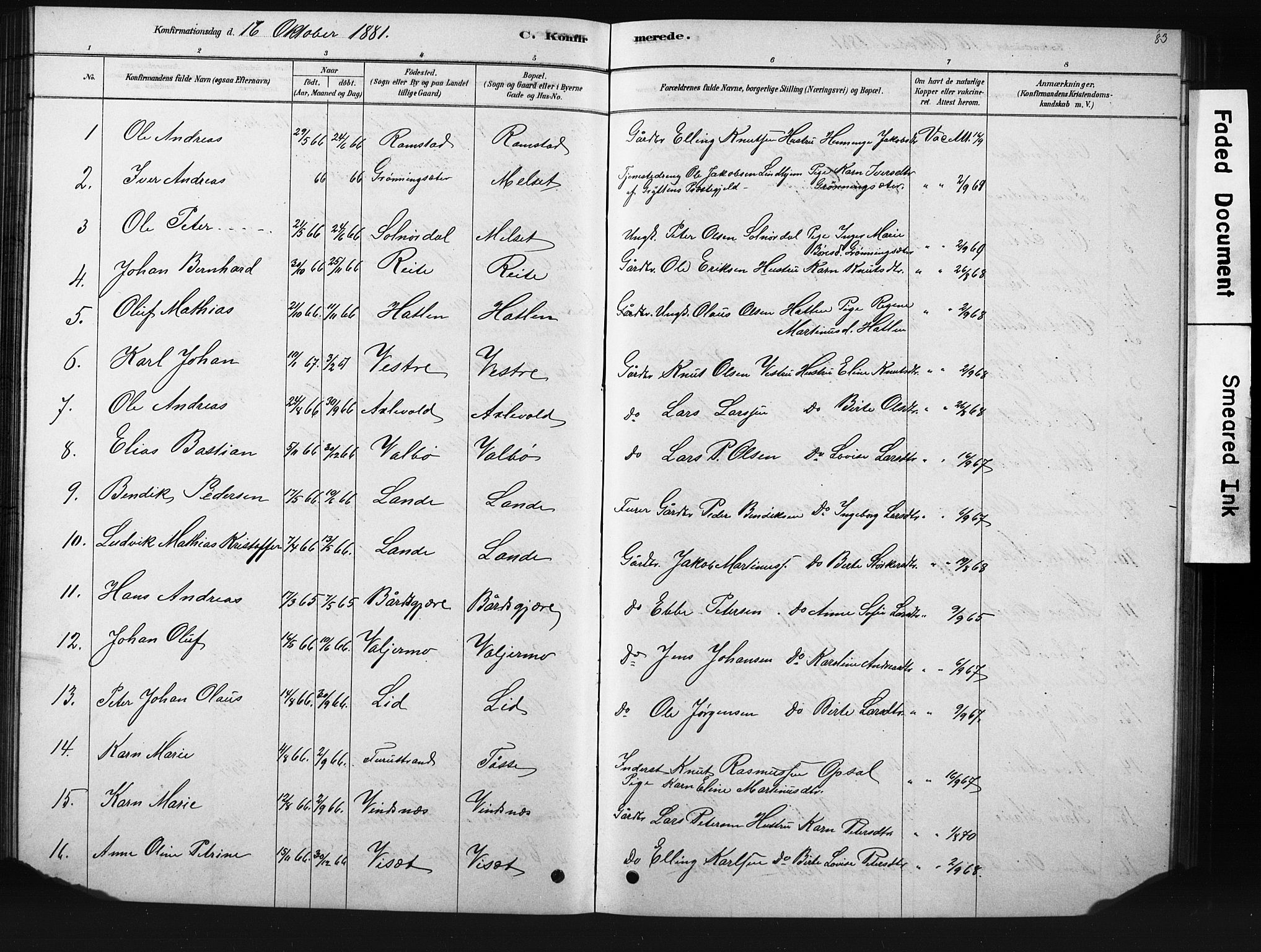 Ministerialprotokoller, klokkerbøker og fødselsregistre - Møre og Romsdal, SAT/A-1454/522/L0326: Parish register (copy) no. 522C05, 1878-1890, p. 83