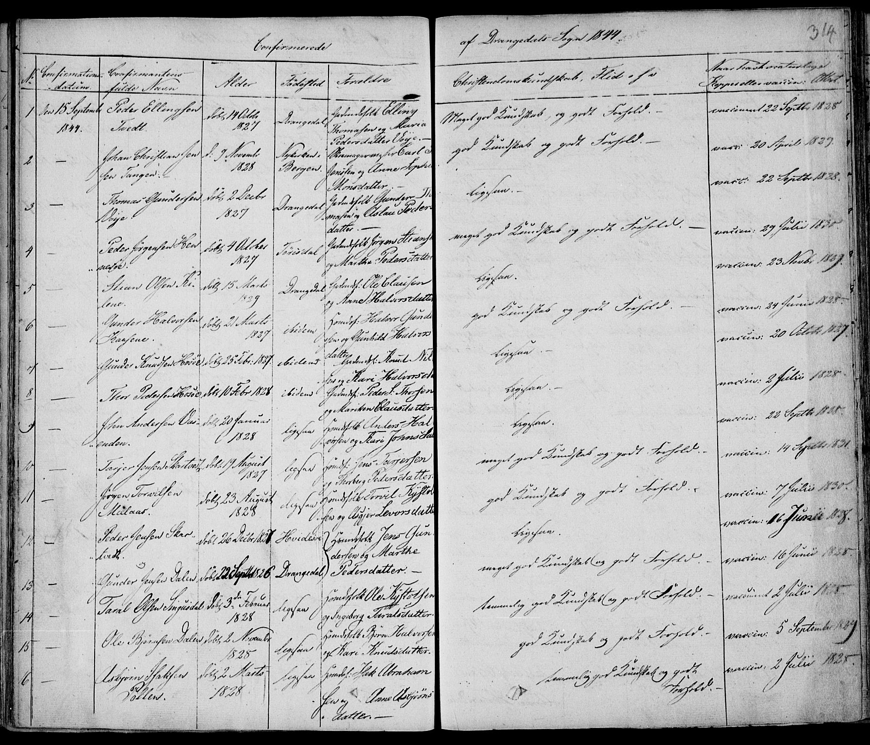 Drangedal kirkebøker, SAKO/A-258/F/Fa/L0007a: Parish register (official) no. 7a, 1837-1856, p. 314