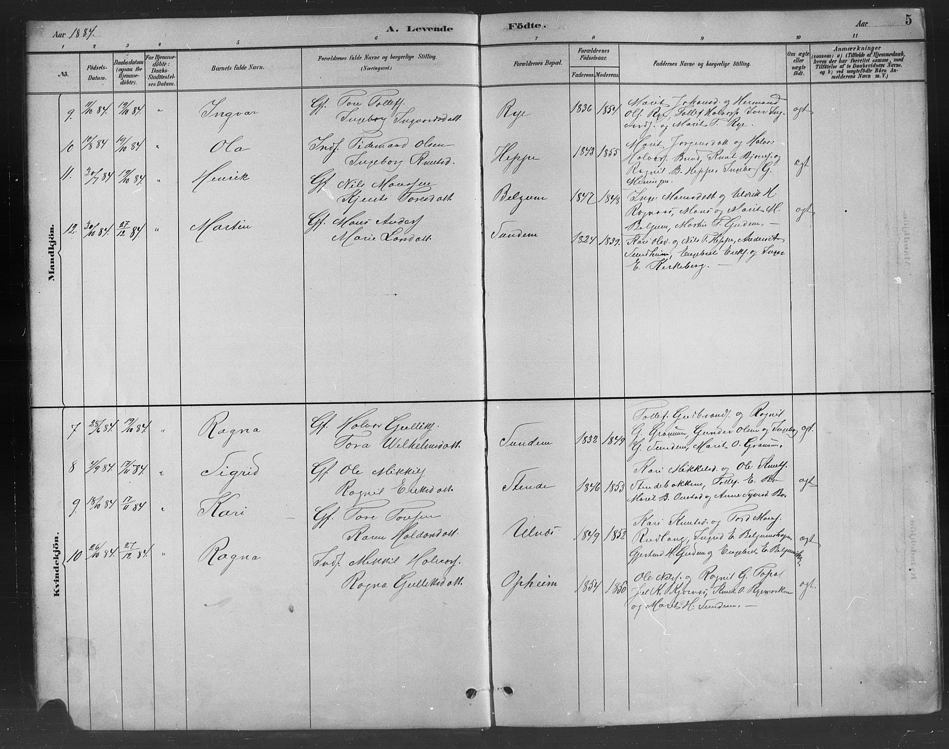 Nord-Aurdal prestekontor, AV/SAH-PREST-132/H/Ha/Hab/L0008: Parish register (copy) no. 8, 1883-1916, p. 5