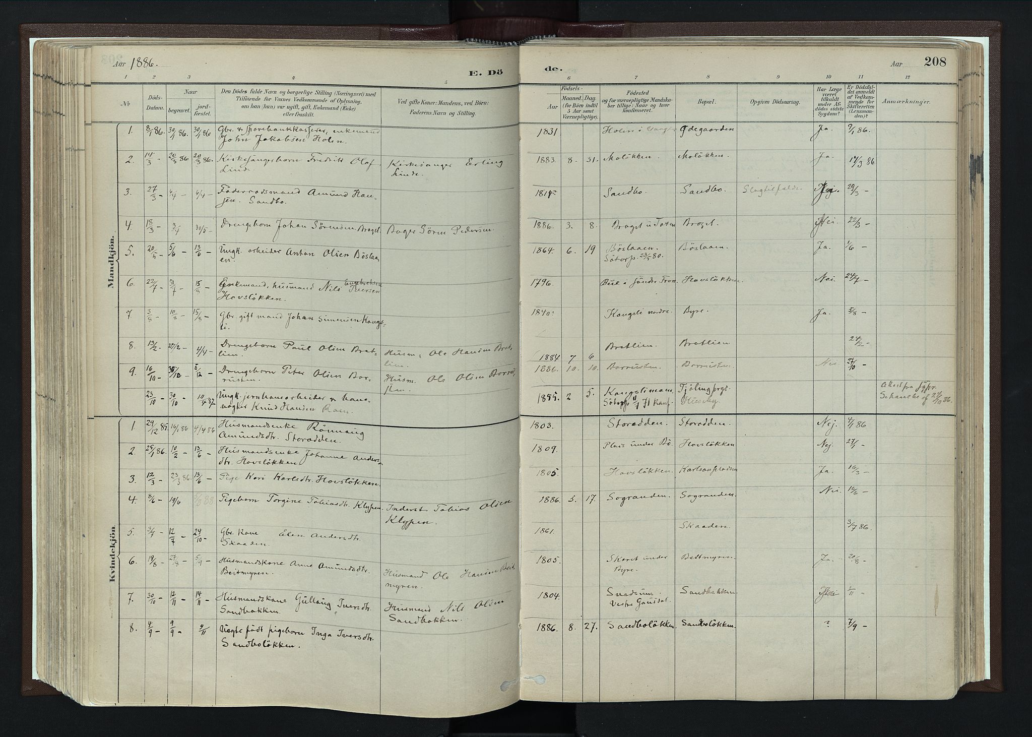 Nord-Fron prestekontor, SAH/PREST-080/H/Ha/Haa/L0004: Parish register (official) no. 4, 1884-1914, p. 208