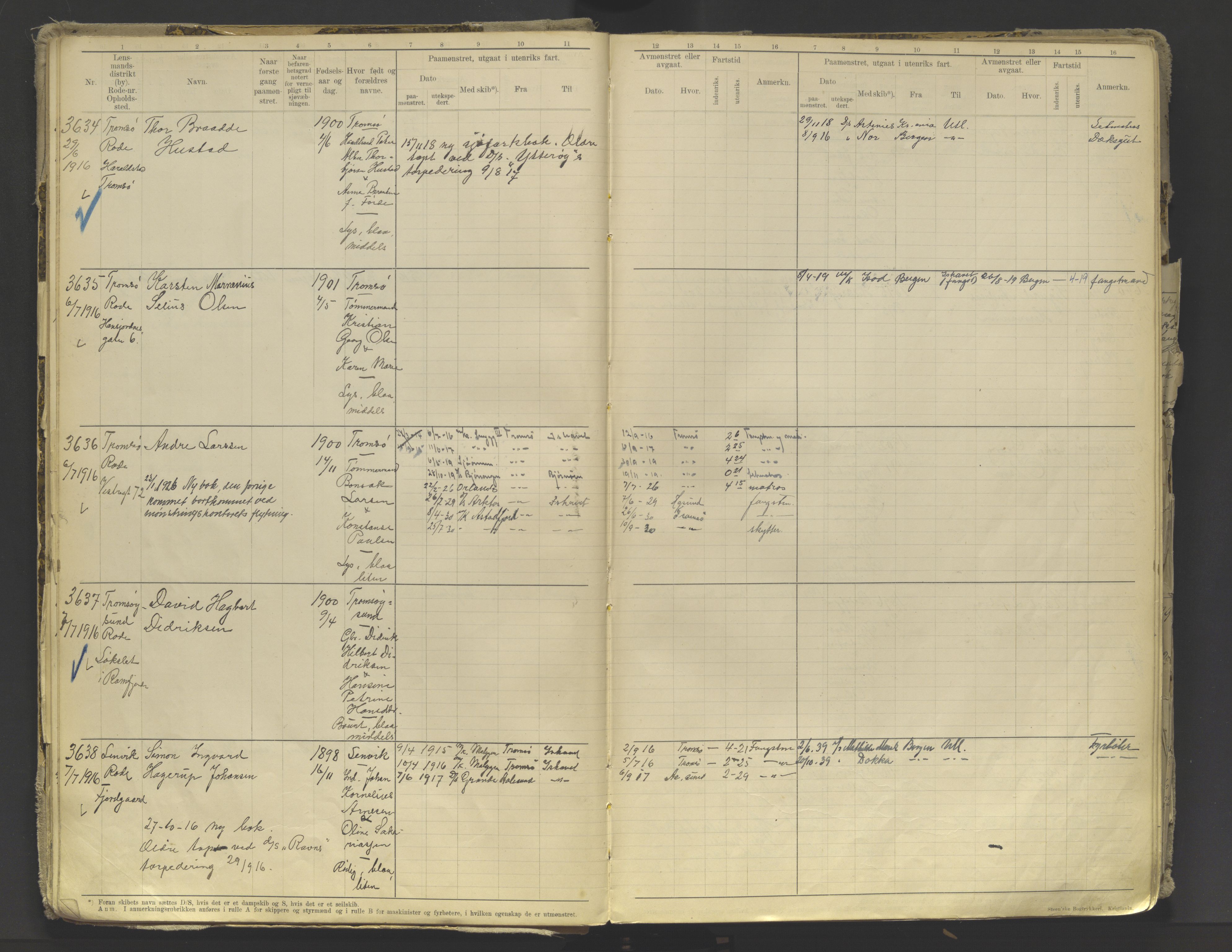 Tromsø sjømannskontor/innrullerings-/mønstringsdistrikt, AV/SATØ-S-0243/F/Fb/L0010: Annotasjonsrulle. Defekt: løs innbinding. Nr. 3519-4972, 1916-1920