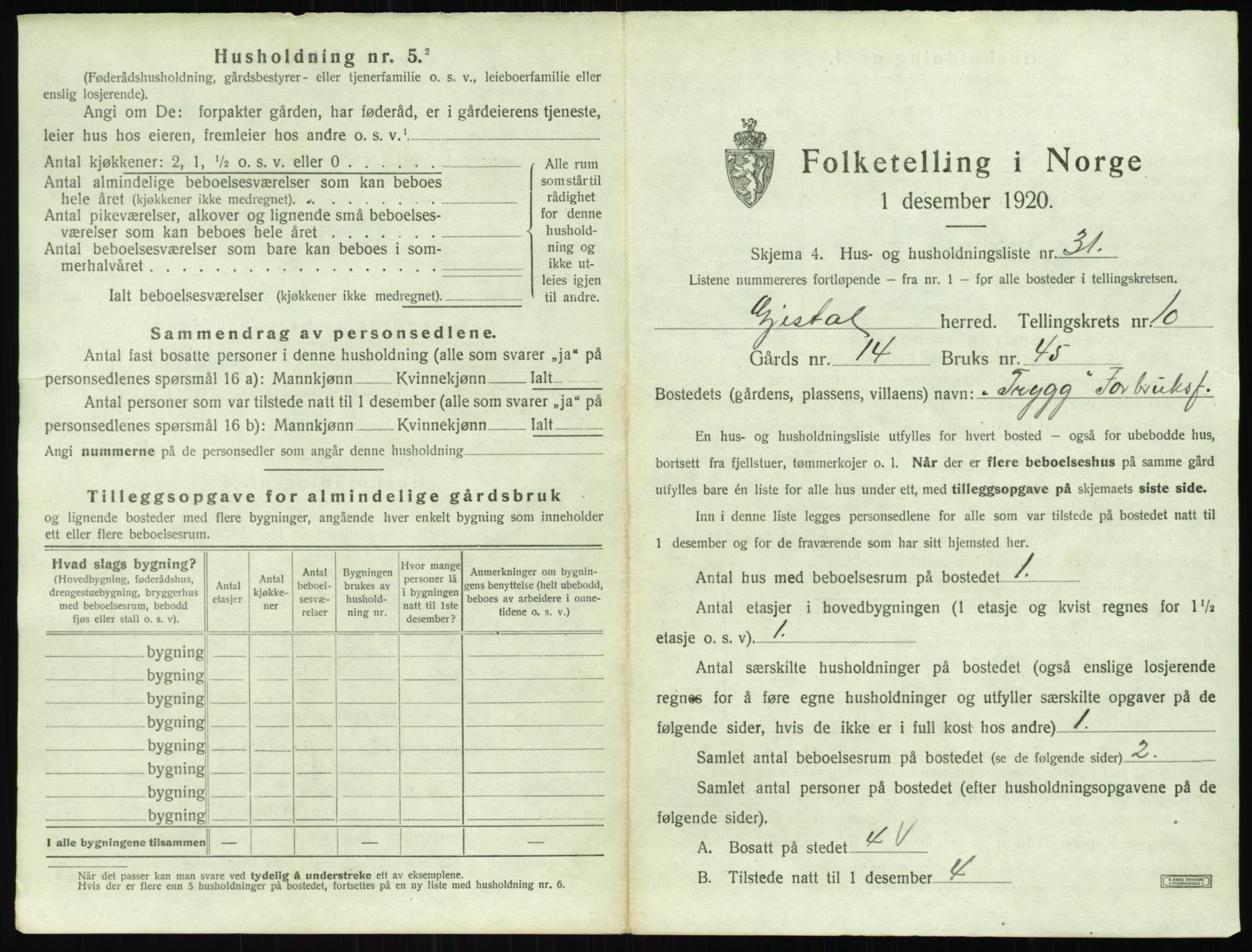 SAST, 1920 census for Gjesdal, 1920, p. 684