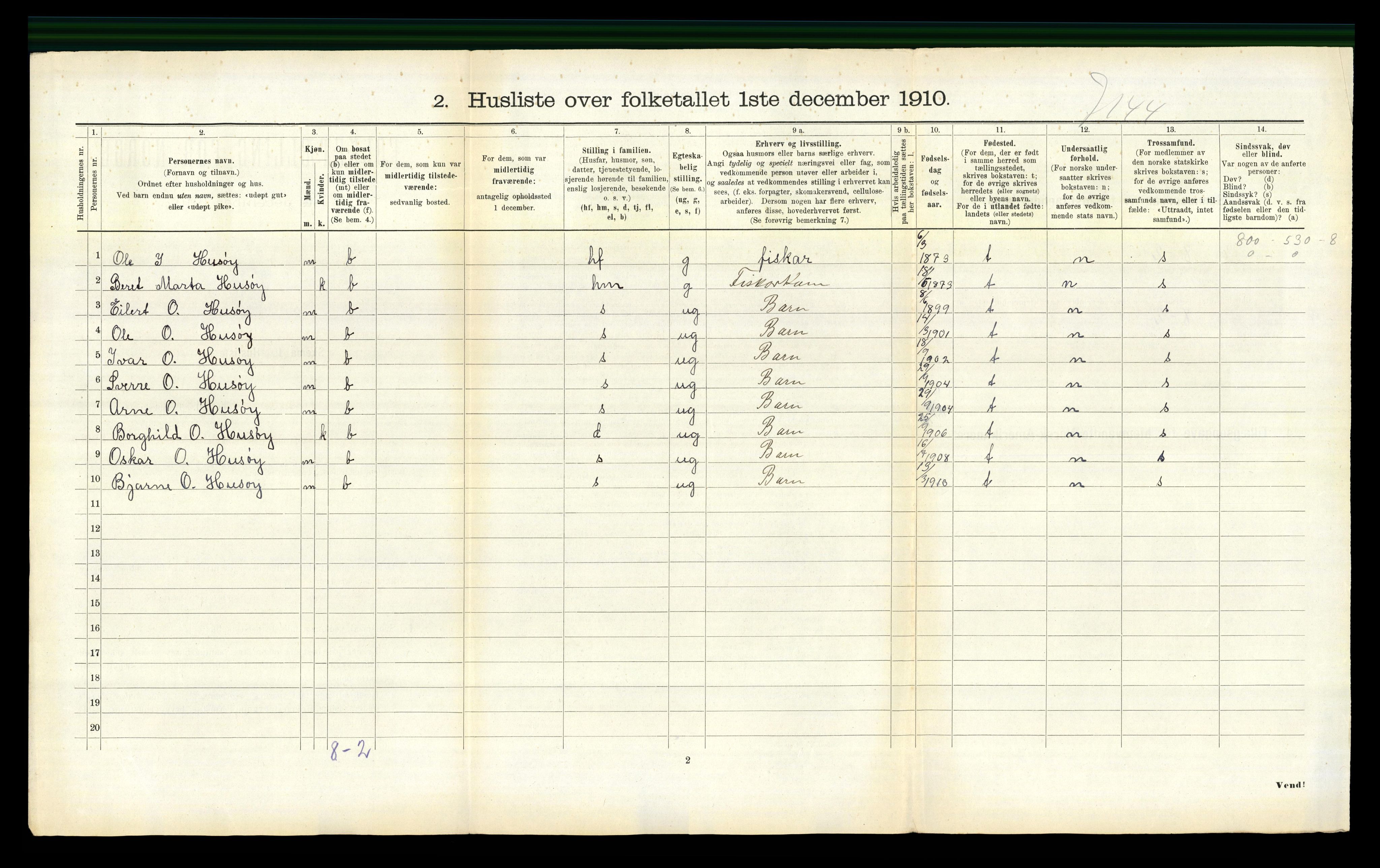 RA, 1910 census for Sandøy, 1910, p. 105