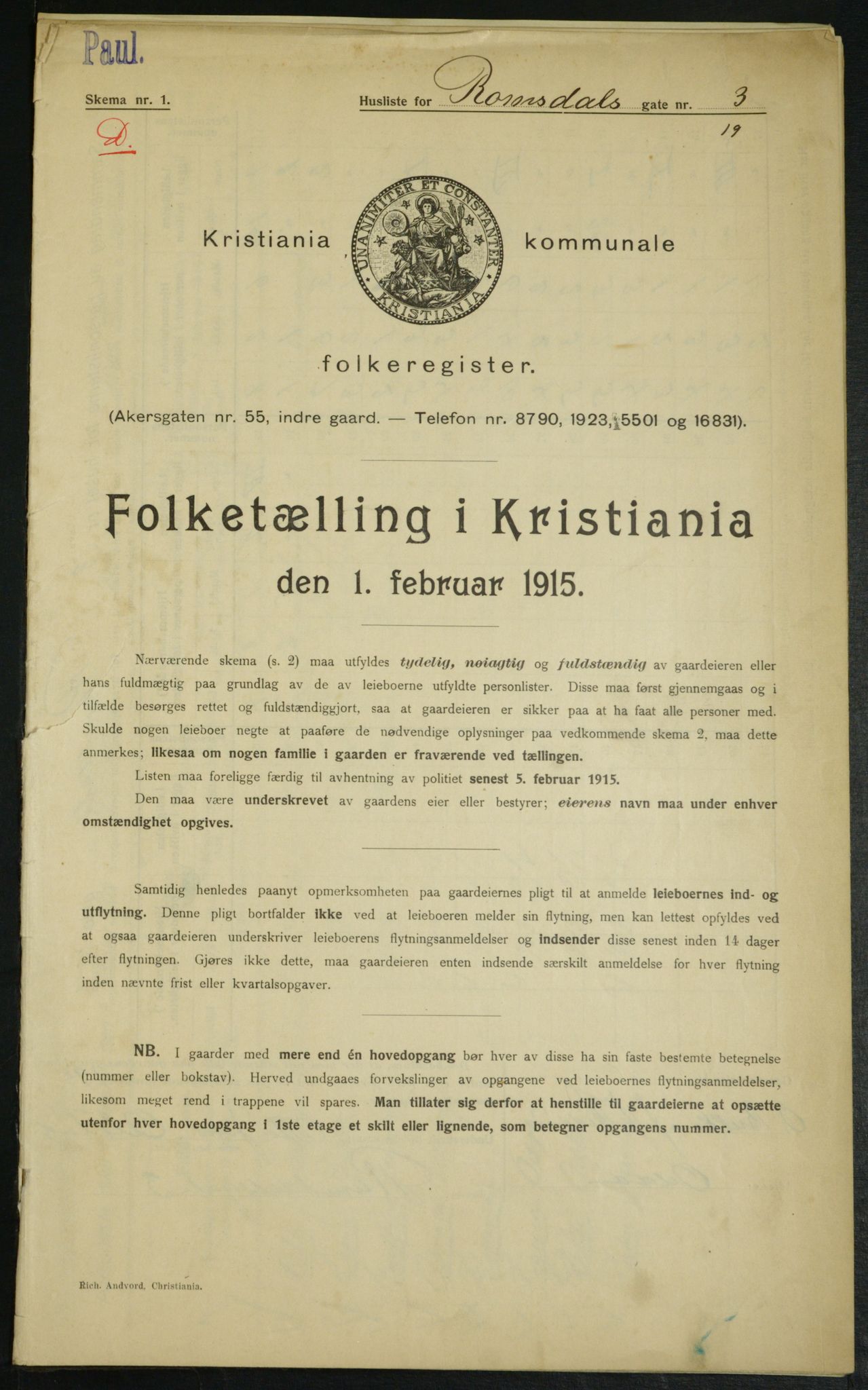 OBA, Municipal Census 1915 for Kristiania, 1915, p. 82910