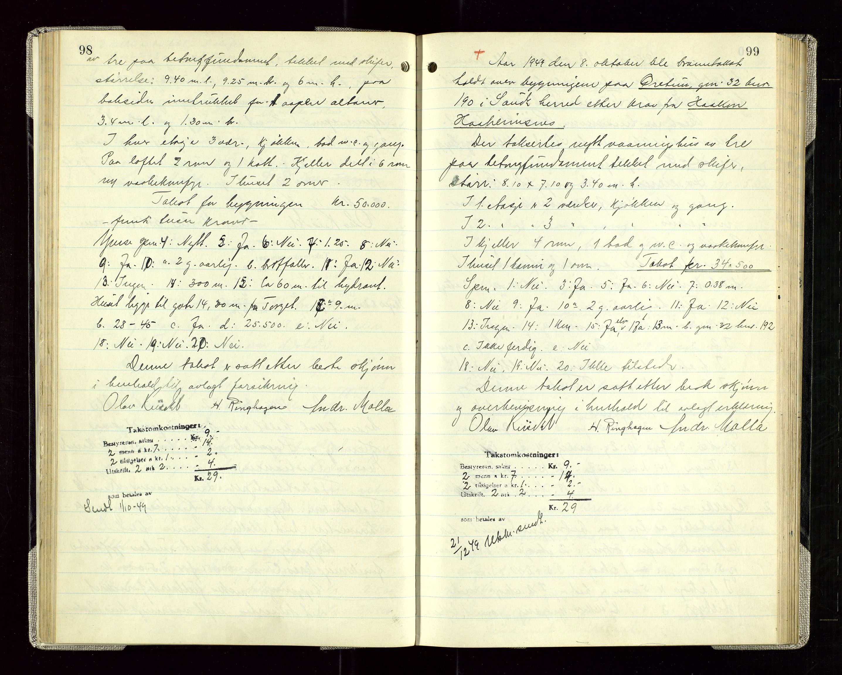 Sauda lensmannskontor, AV/SAST-A-100177/Goa/L0005: "Branntakstprotokoll for Sauda lensmannsdistrikt", 1946-1955, p. 98-99