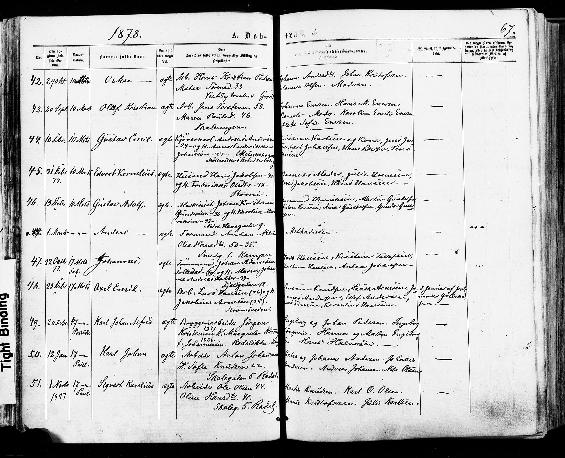 Østre Aker prestekontor Kirkebøker, SAO/A-10840/F/Fa/L0004: Parish register (official) no. I 4, 1876-1889, p. 67