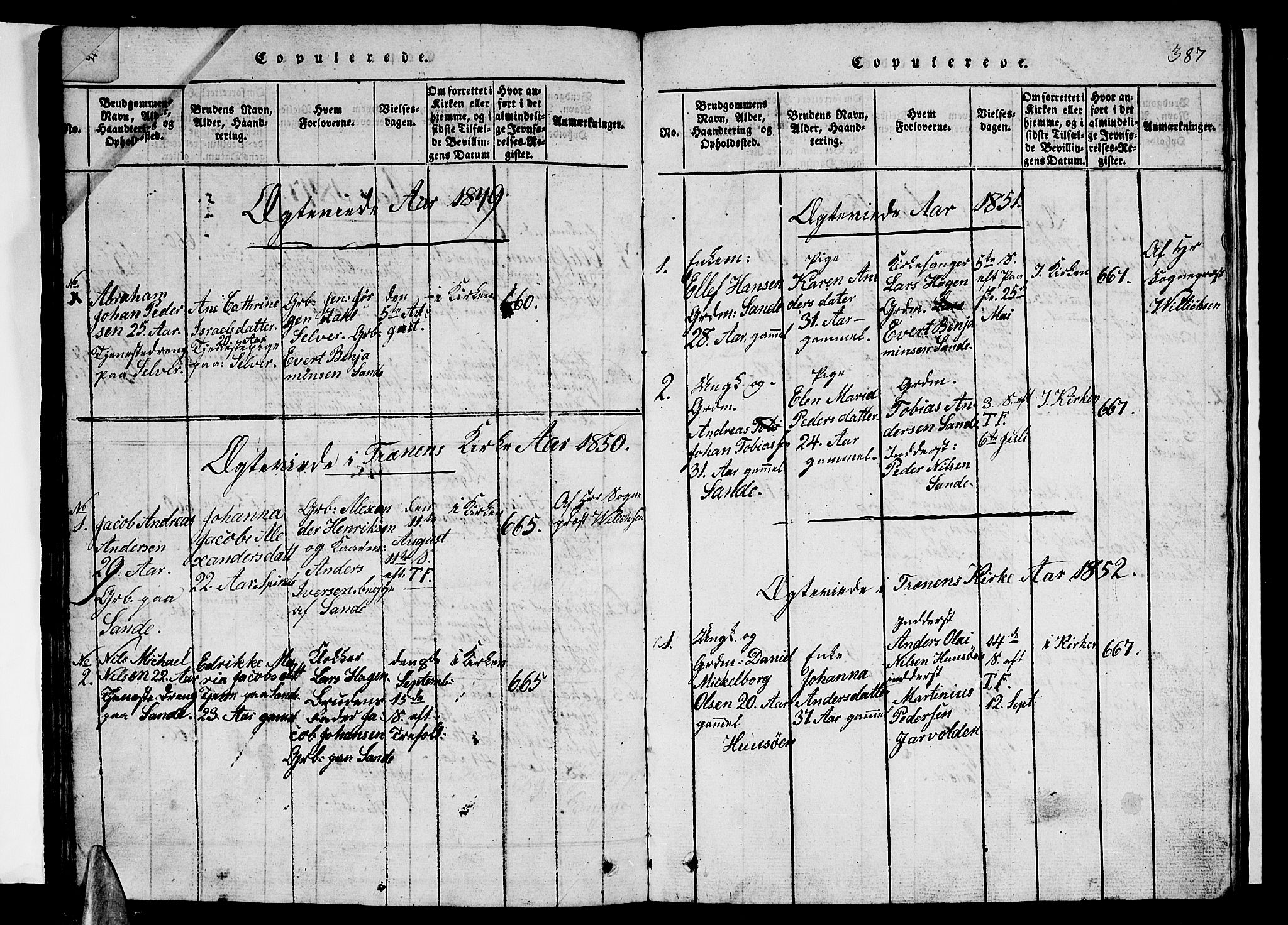 Ministerialprotokoller, klokkerbøker og fødselsregistre - Nordland, SAT/A-1459/840/L0581: Parish register (copy) no. 840C01, 1820-1873, p. 386-387
