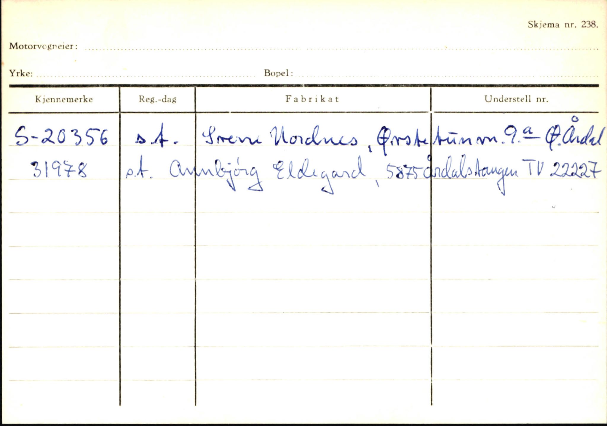 Statens vegvesen, Sogn og Fjordane vegkontor, SAB/A-5301/4/F/L0146: Registerkort Årdal R-Å samt diverse kort, 1945-1975, p. 129