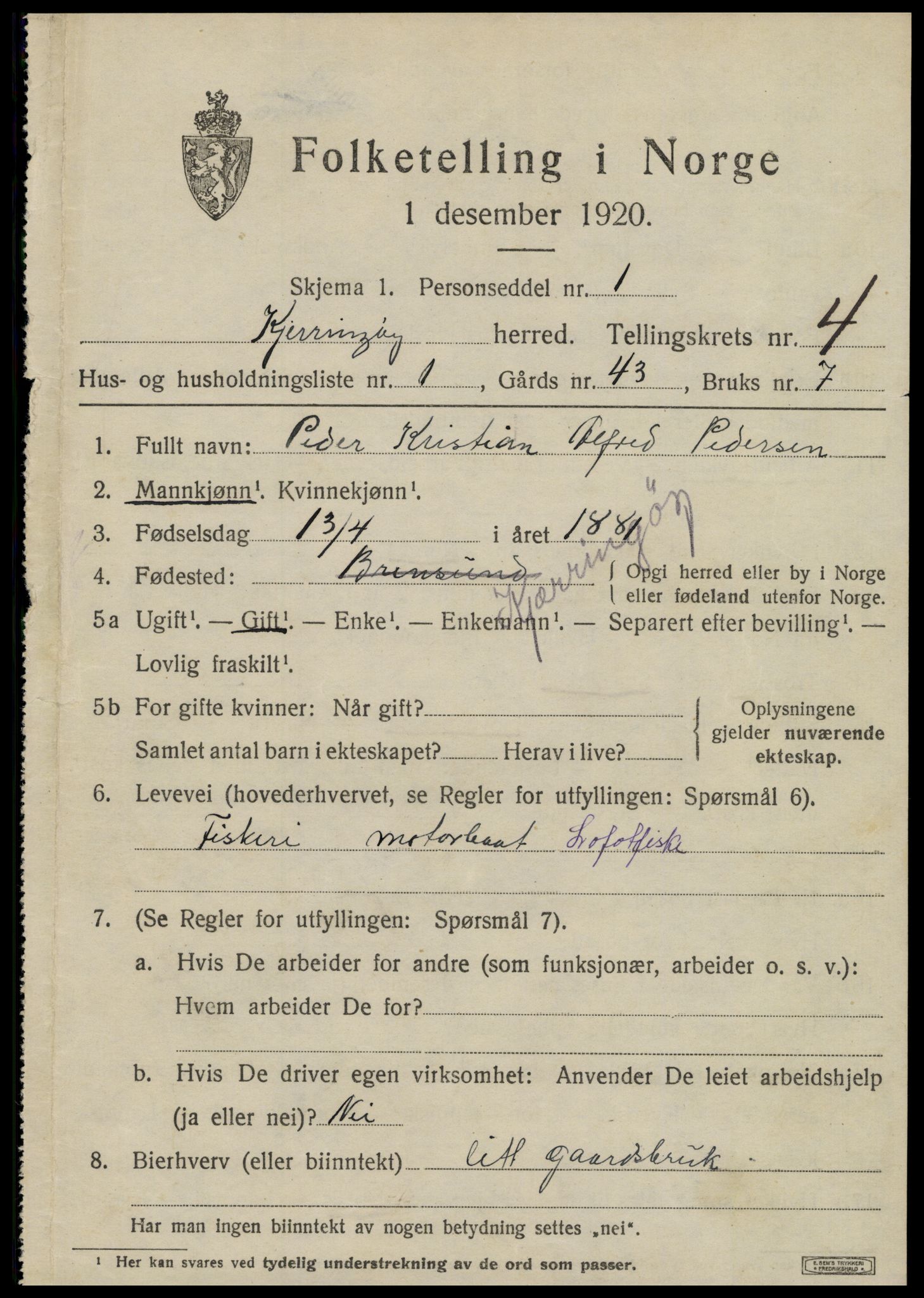 SAT, 1920 census for Kjerringøy, 1920, p. 1825