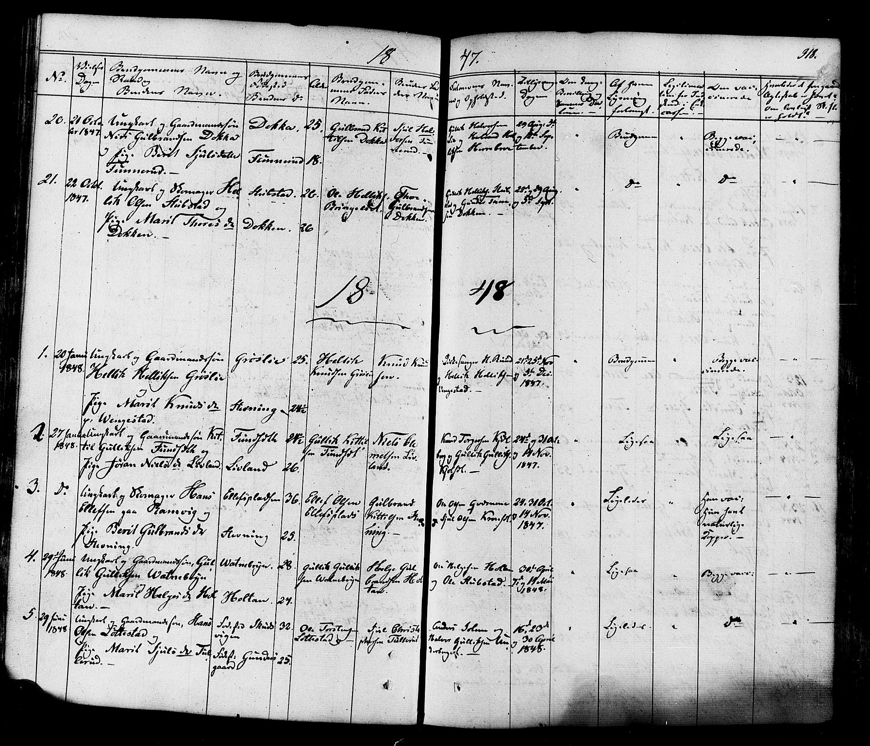 Flesberg kirkebøker, SAKO/A-18/F/Fa/L0006: Parish register (official) no. I 6, 1834-1860, p. 318