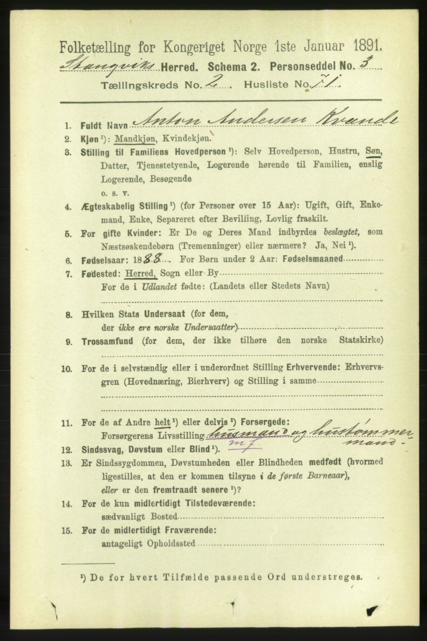 RA, 1891 census for 1564 Stangvik, 1891, p. 1160