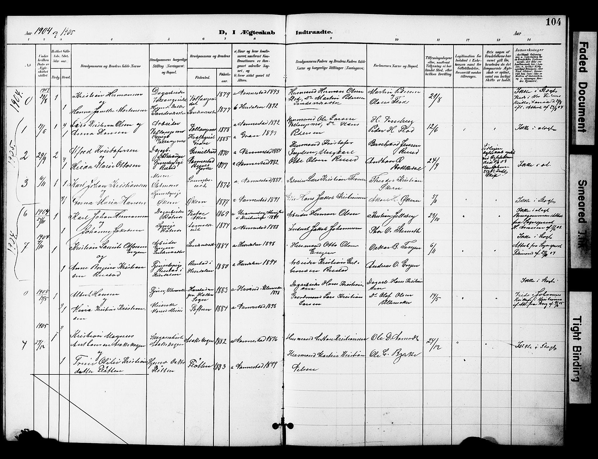 Nannestad prestekontor Kirkebøker, SAO/A-10414a/G/Gc/L0001: Parish register (copy) no. III 1, 1901-1916, p. 104