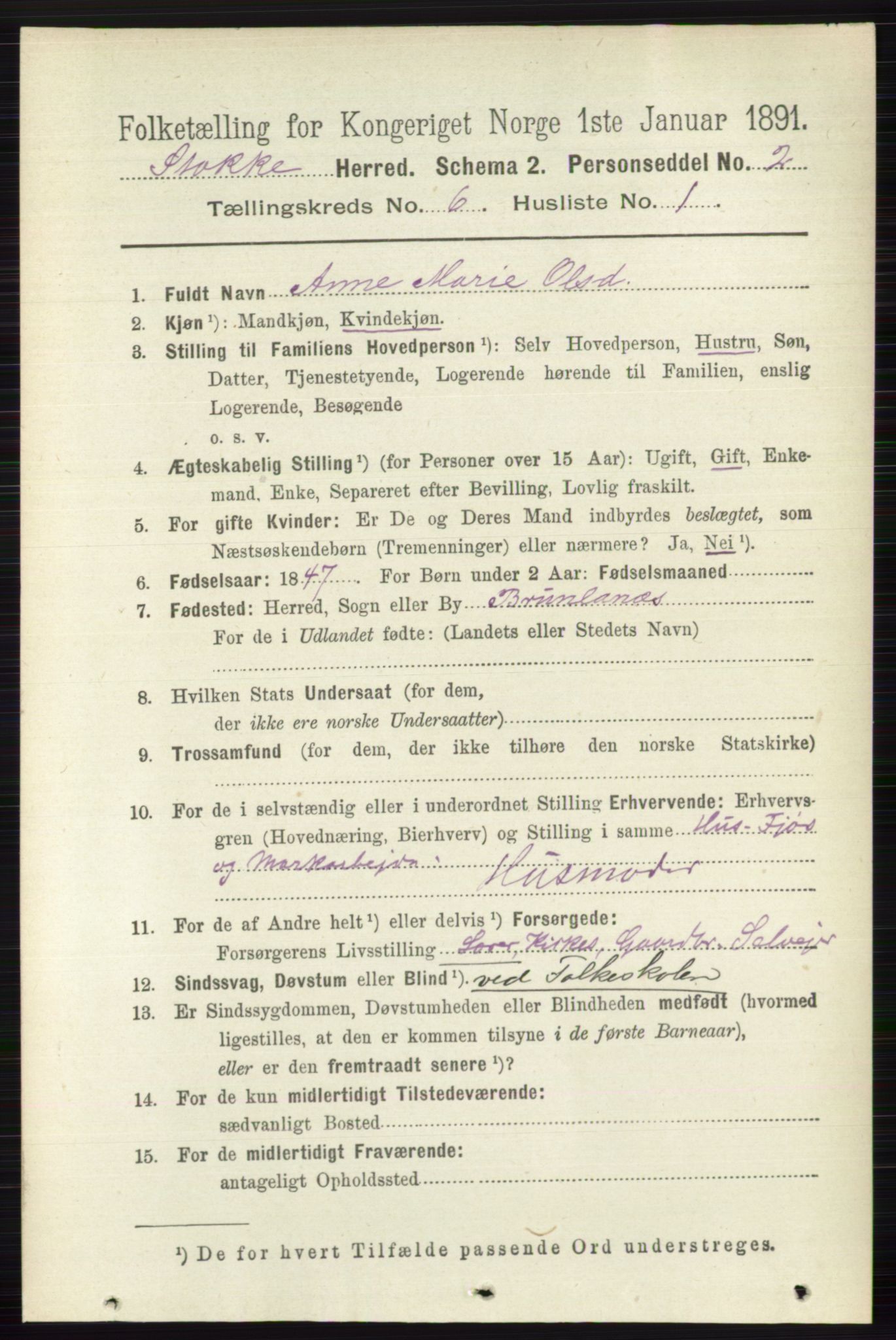 RA, 1891 census for 0720 Stokke, 1891, p. 3793