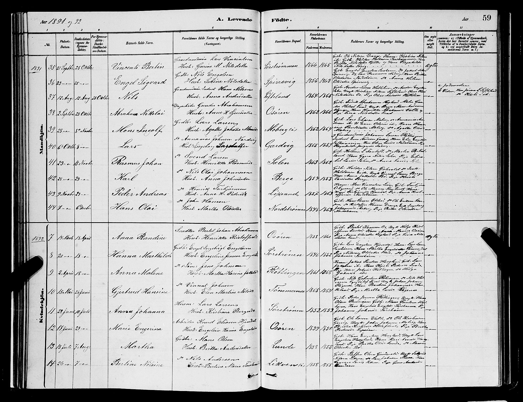 Os sokneprestembete, SAB/A-99929: Parish register (copy) no. A 2, 1880-1896, p. 59