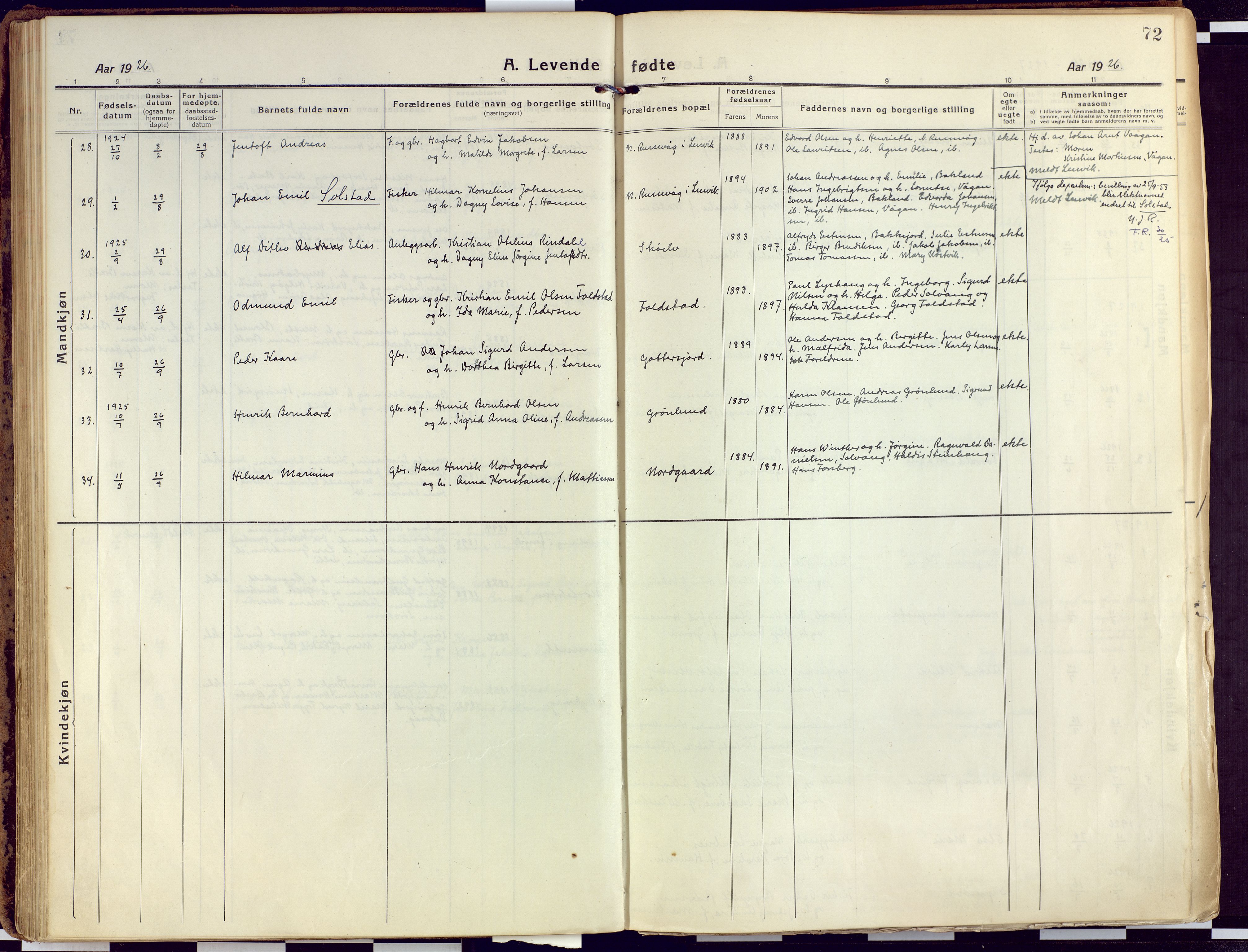 Tranøy sokneprestkontor, SATØ/S-1313/I/Ia/Iaa/L0015kirke: Parish register (official) no. 15, 1919-1928, p. 72