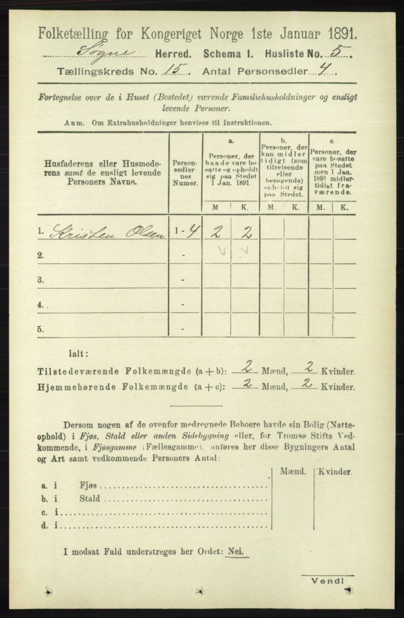 RA, 1891 census for 1018 Søgne, 1891, p. 3802