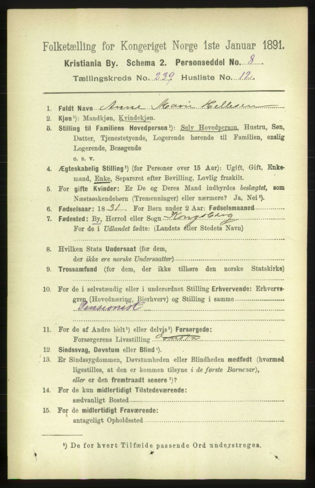 RA, 1891 census for 0301 Kristiania, 1891, p. 145550