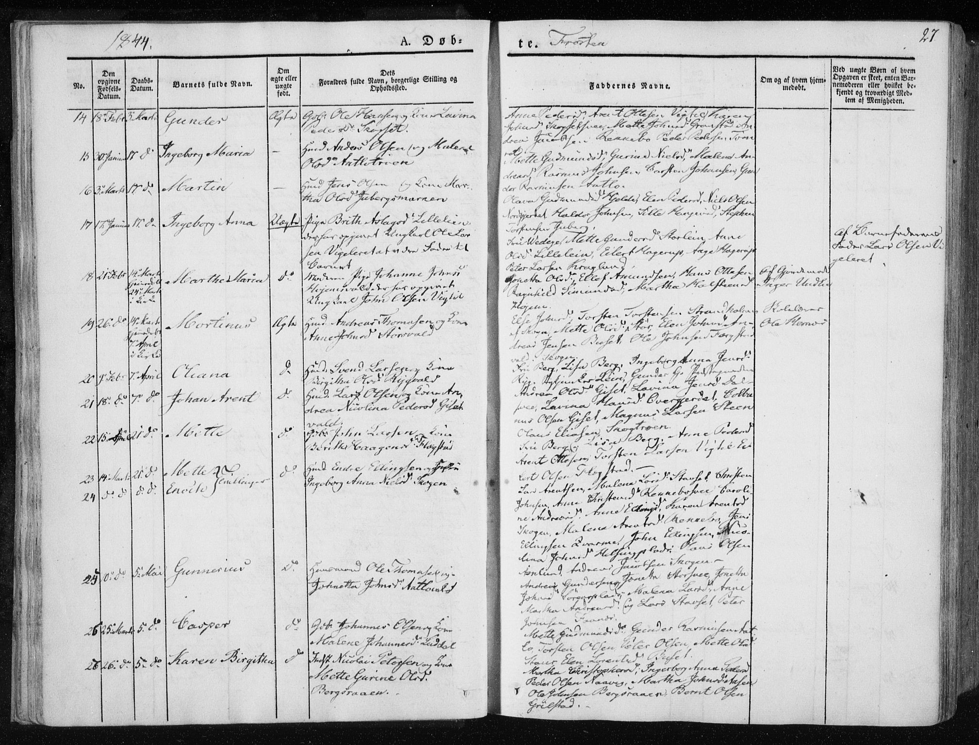 Ministerialprotokoller, klokkerbøker og fødselsregistre - Nord-Trøndelag, SAT/A-1458/713/L0115: Parish register (official) no. 713A06, 1838-1851, p. 27