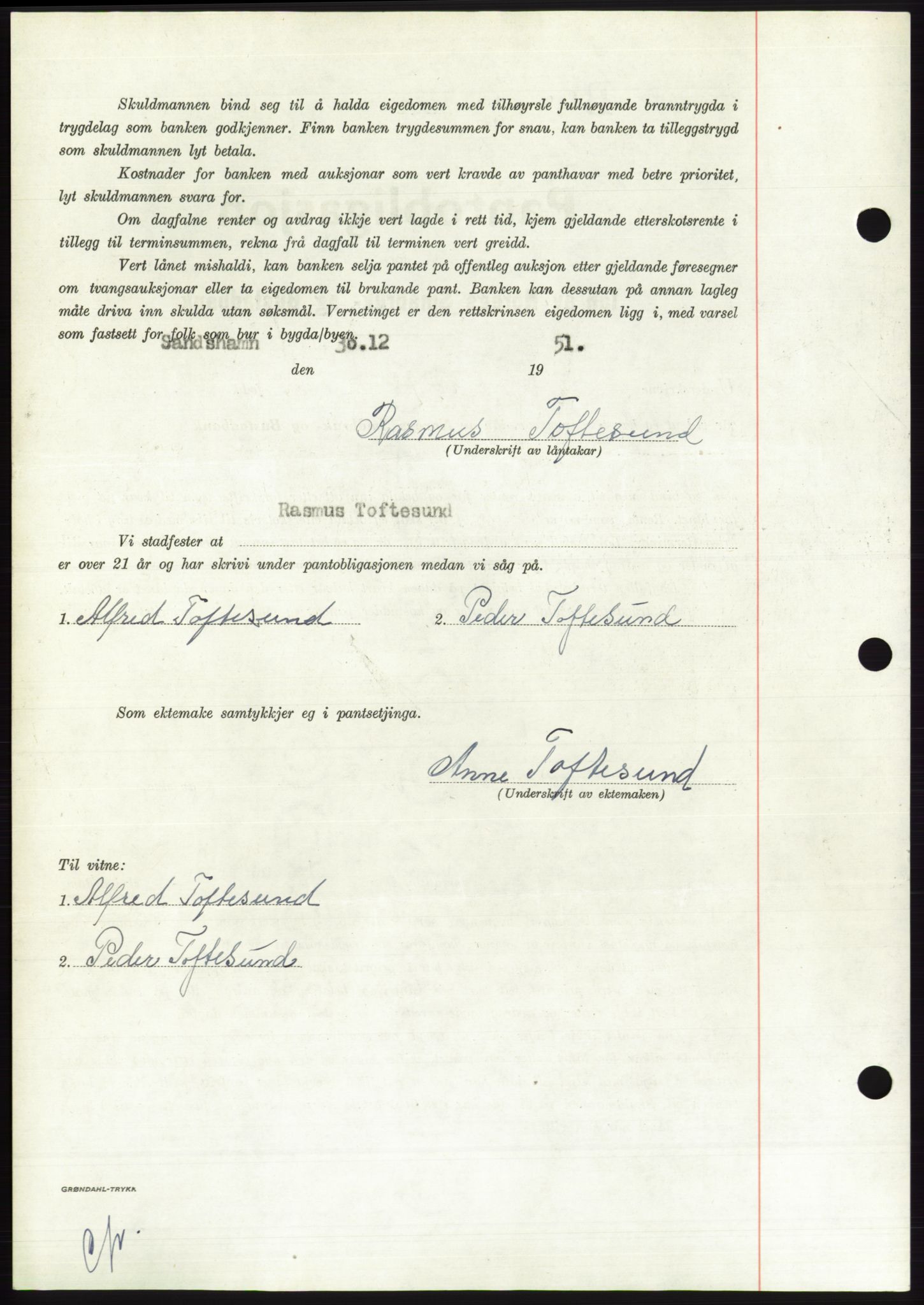 Søre Sunnmøre sorenskriveri, AV/SAT-A-4122/1/2/2C/L0121: Mortgage book no. 9B, 1951-1952, Diary no: : 46/1952