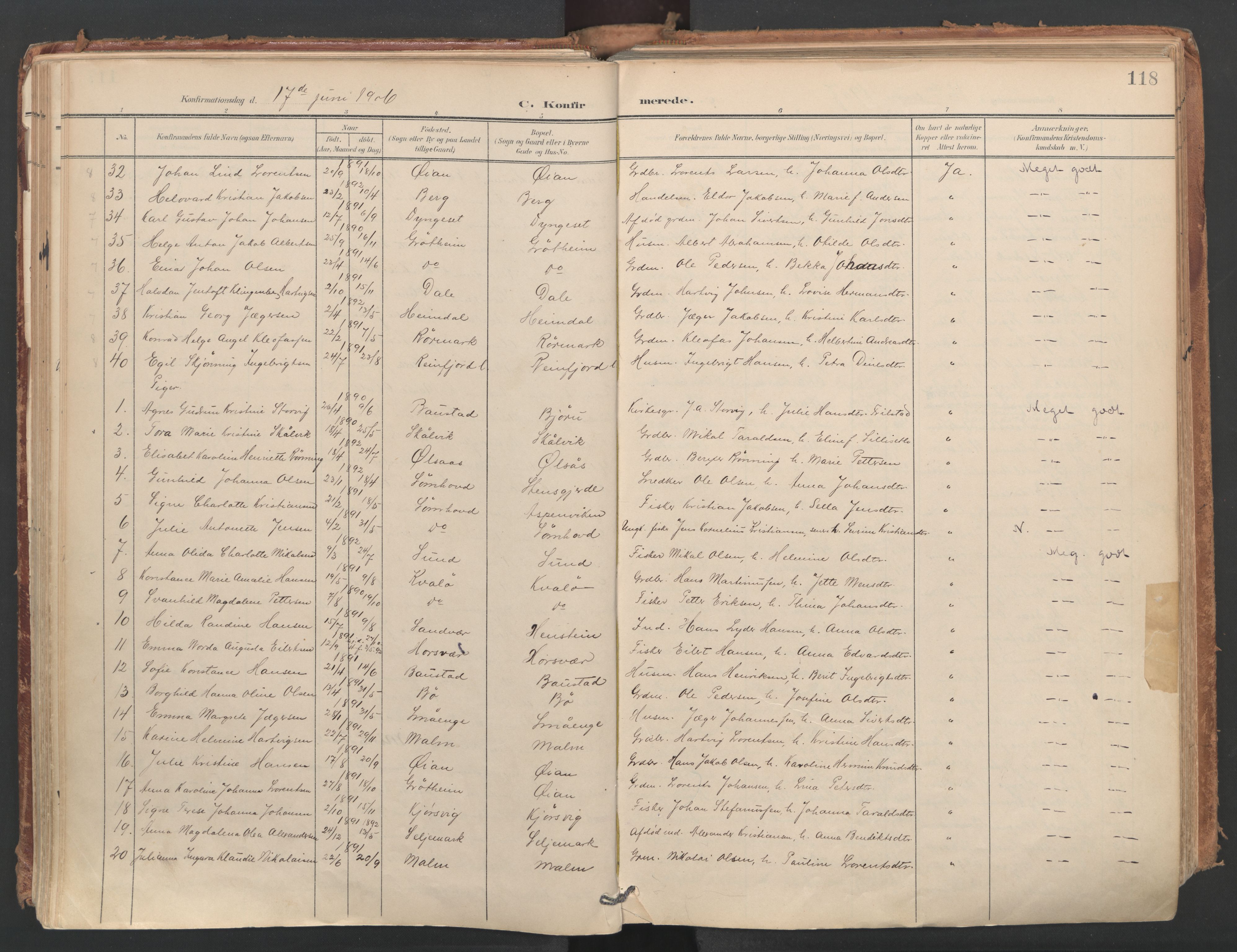 Ministerialprotokoller, klokkerbøker og fødselsregistre - Nordland, AV/SAT-A-1459/812/L0180: Parish register (official) no. 812A09, 1901-1915, p. 118