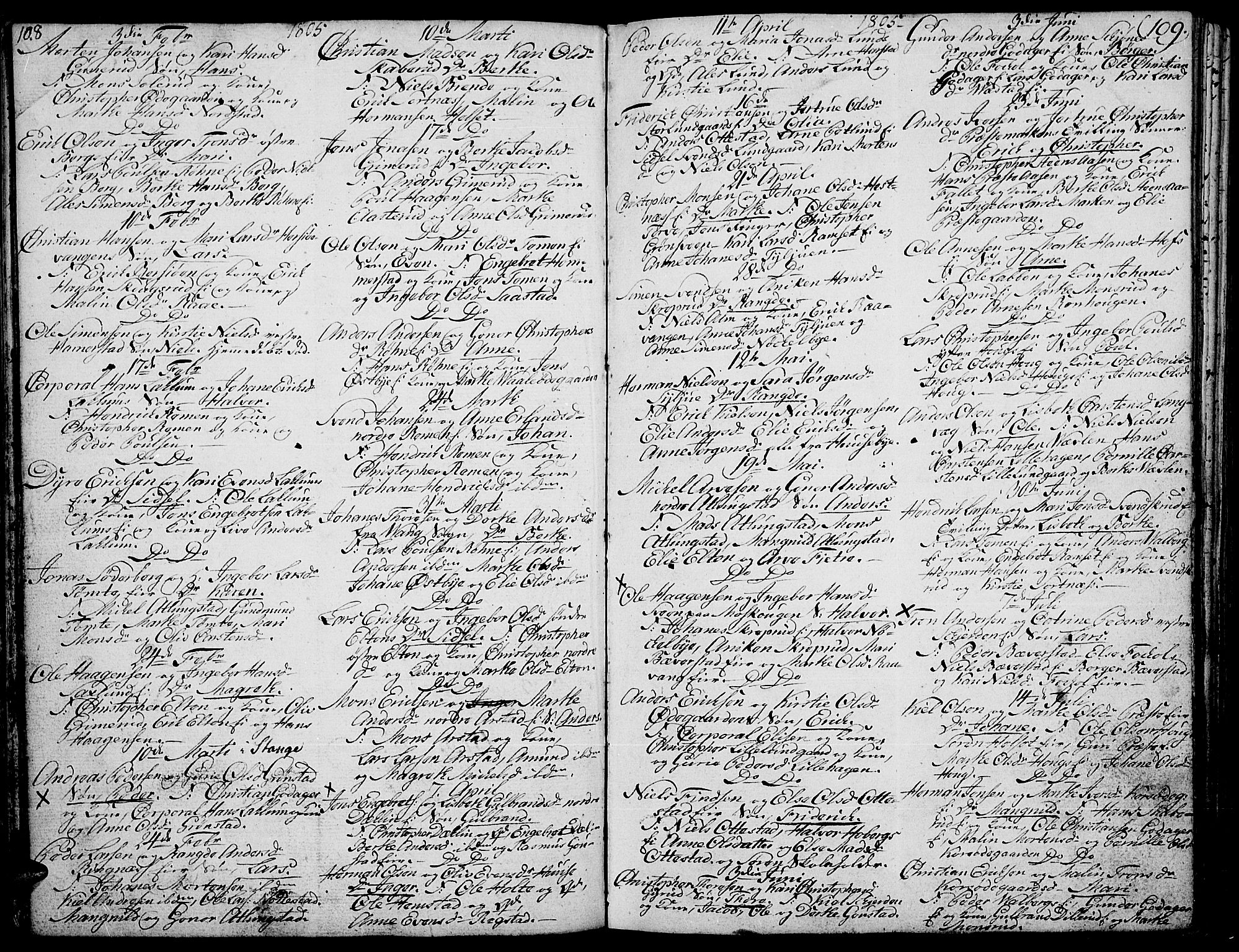 Stange prestekontor, AV/SAH-PREST-002/K/L0007: Parish register (official) no. 7, 1788-1813, p. 108-109