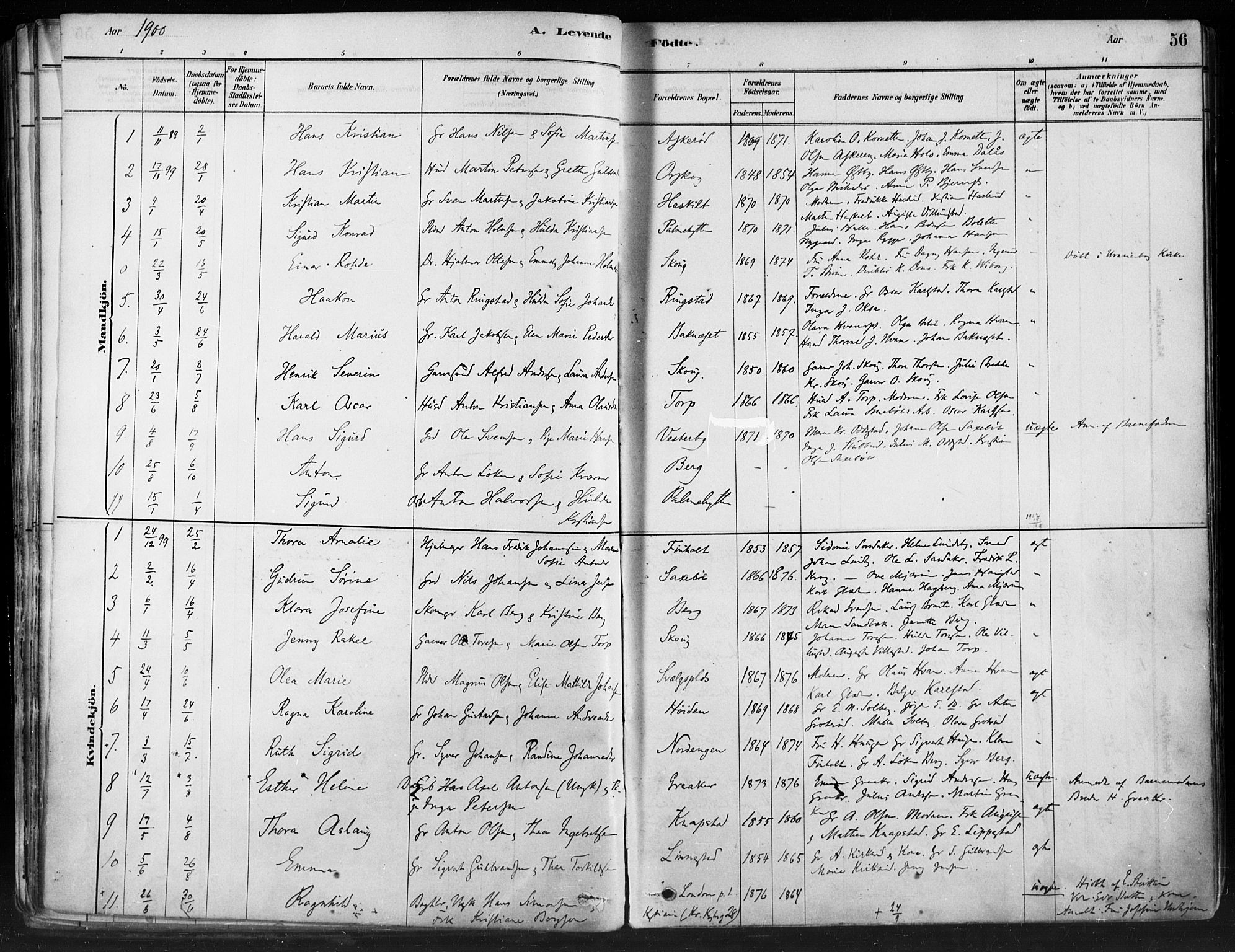 Hobøl prestekontor Kirkebøker, SAO/A-2002/F/Fa/L0005: Parish register (official) no. I 5, 1878-1904, p. 56