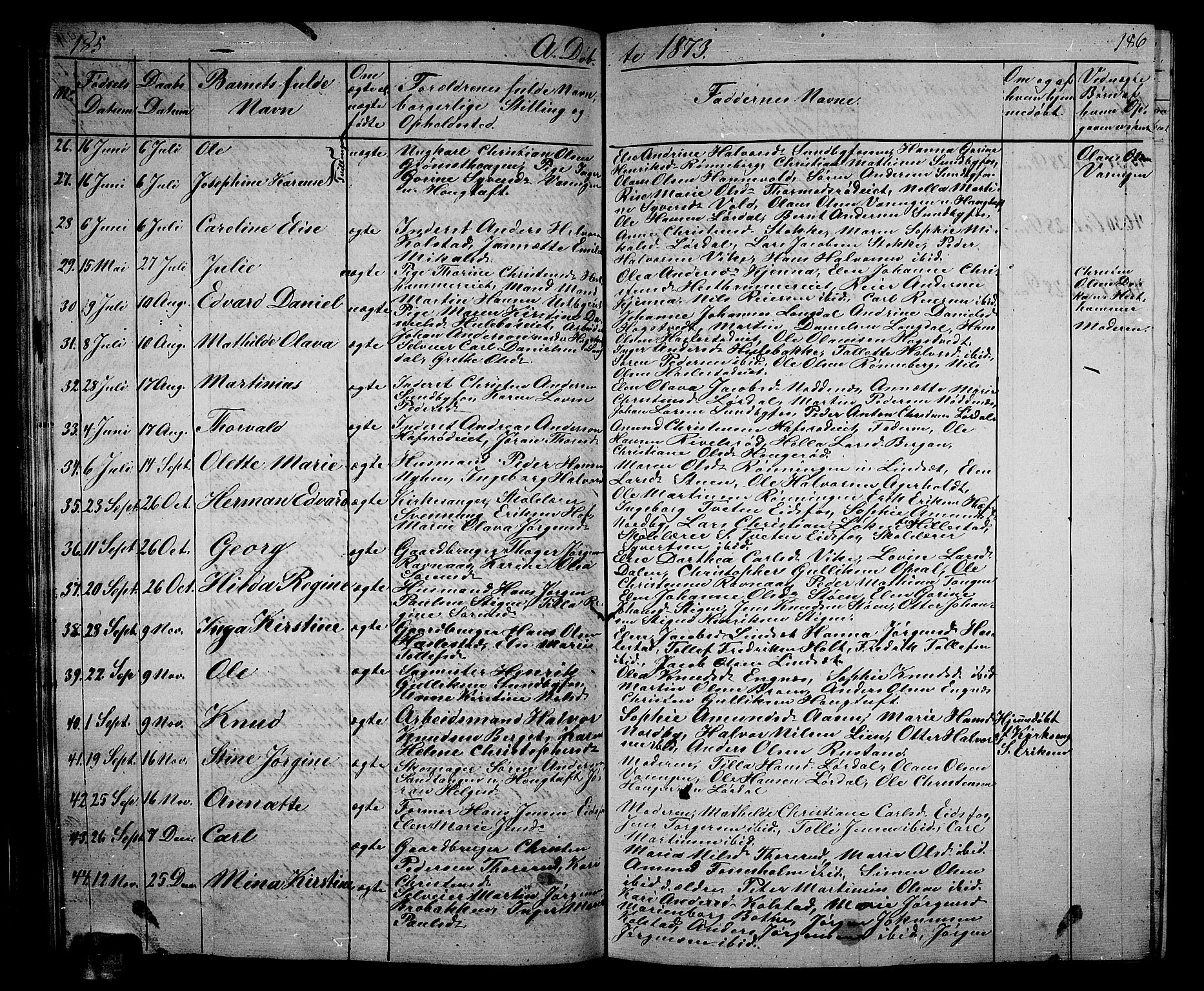 Hof kirkebøker, AV/SAKO-A-64/G/Ga/L0002: Parish register (copy) no. I 2, 1859-1873, p. 185-186