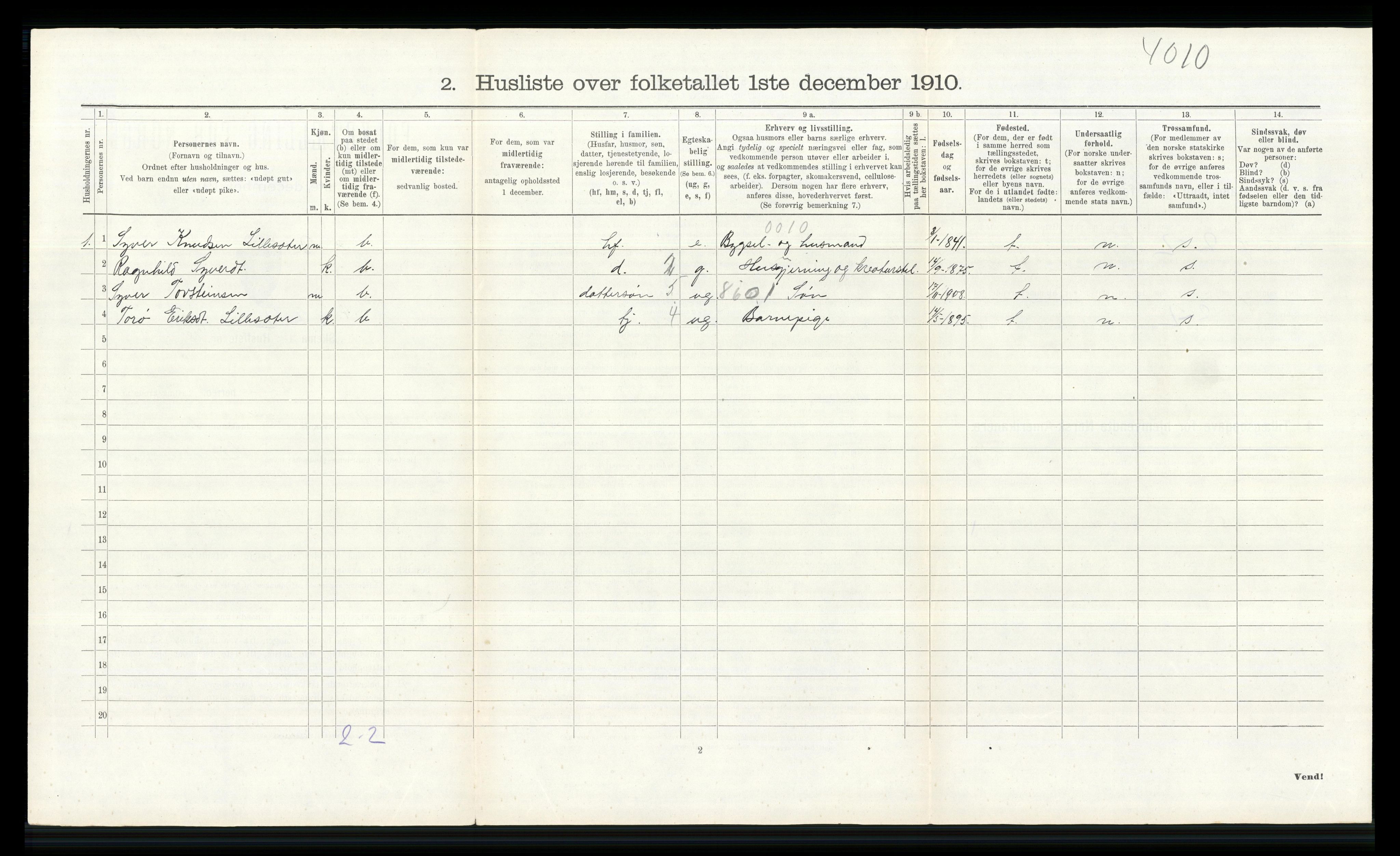 RA, 1910 census for Lom, 1910, p. 188