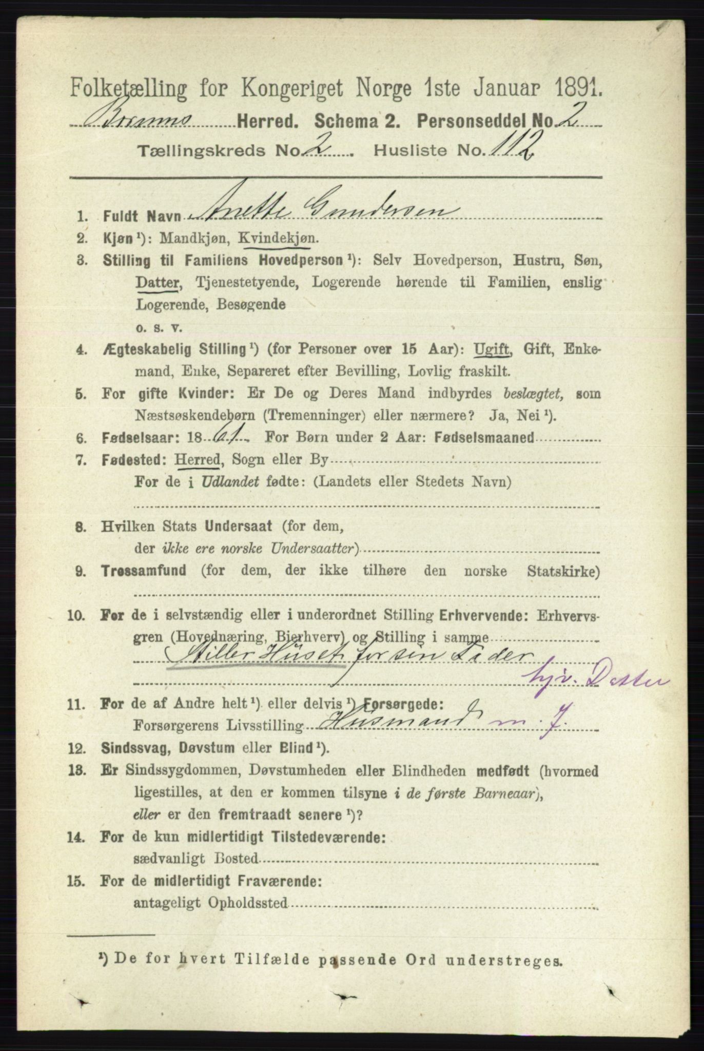 RA, 1891 census for 0219 Bærum, 1891, p. 1893