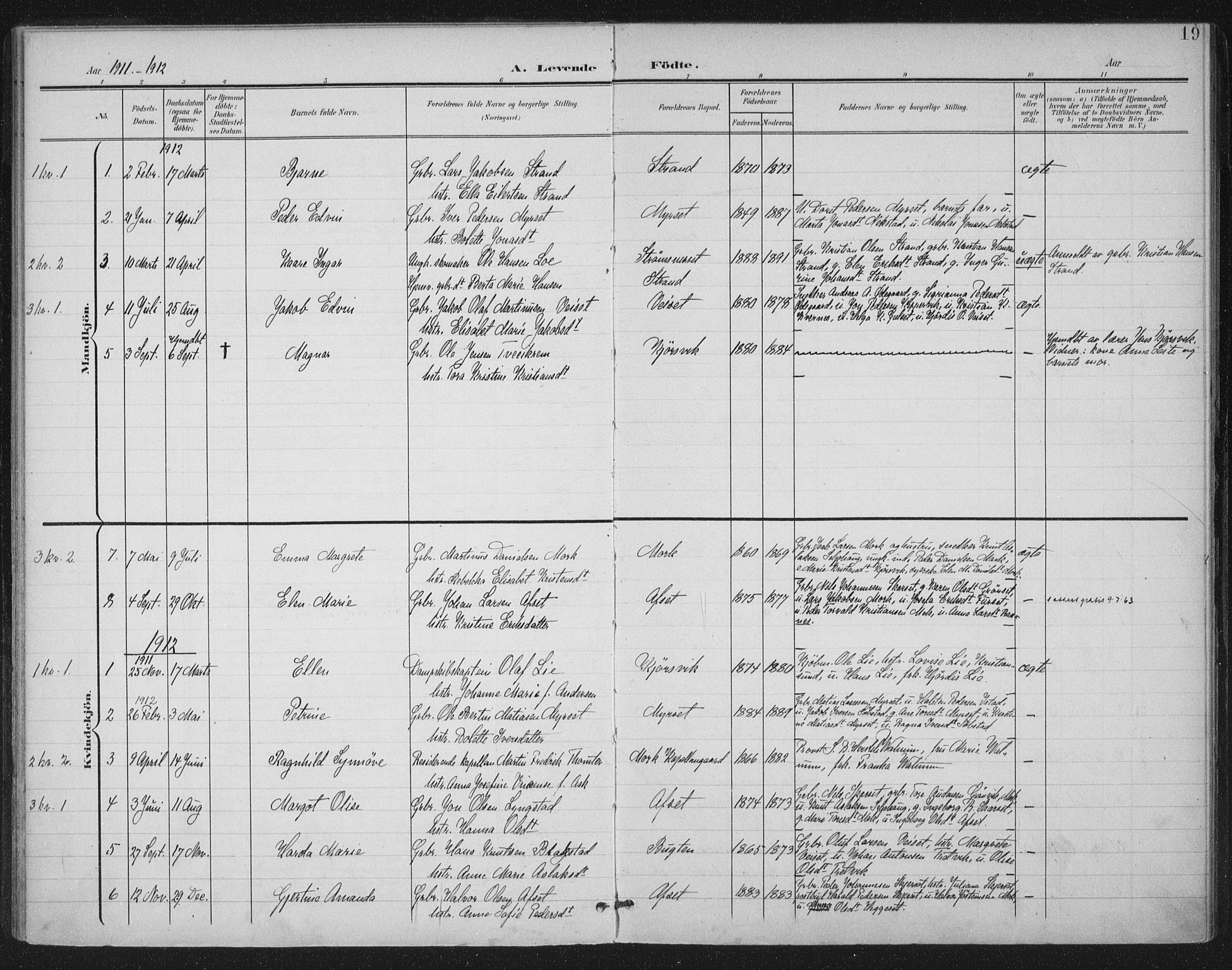 Ministerialprotokoller, klokkerbøker og fødselsregistre - Møre og Romsdal, AV/SAT-A-1454/568/L0810: Parish register (official) no. 568A14, 1901-1915, p. 19
