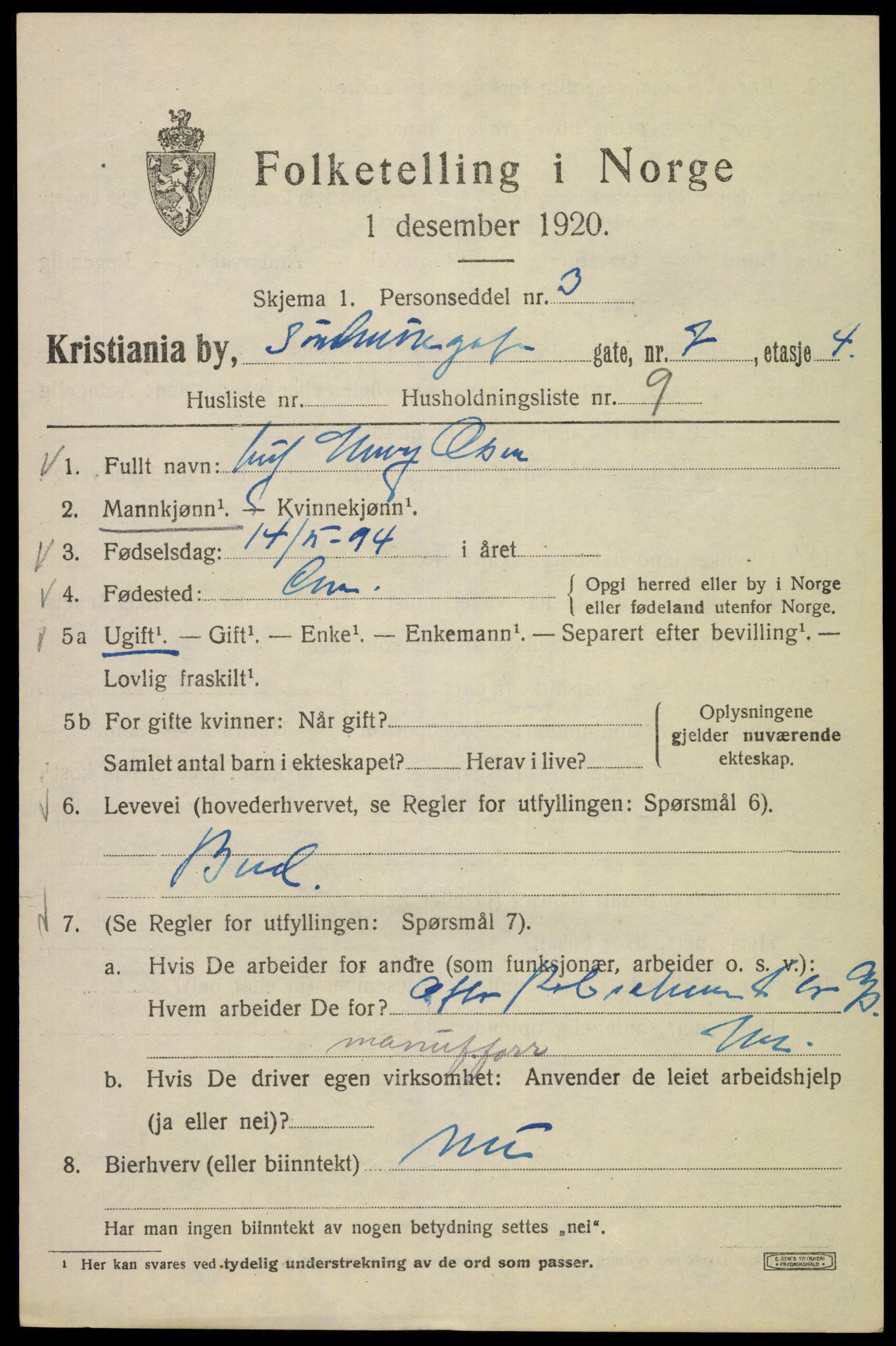 SAO, 1920 census for Kristiania, 1920, p. 561697