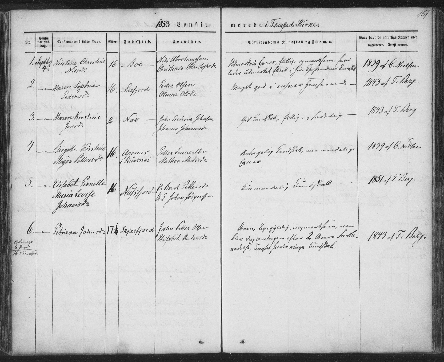 Ministerialprotokoller, klokkerbøker og fødselsregistre - Nordland, AV/SAT-A-1459/885/L1202: Parish register (official) no. 885A03, 1838-1859, p. 137