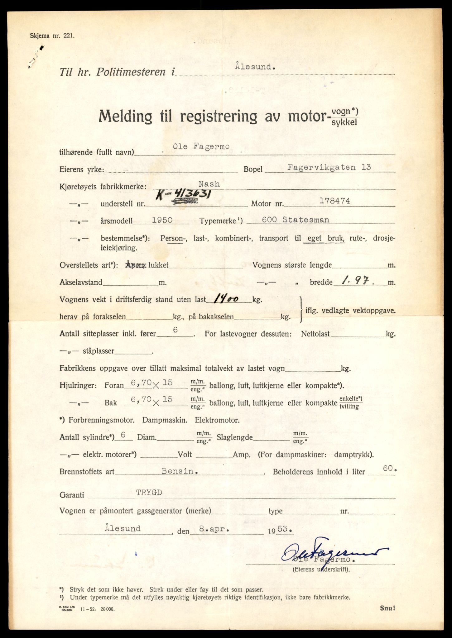 Møre og Romsdal vegkontor - Ålesund trafikkstasjon, SAT/A-4099/F/Fe/L0043: Registreringskort for kjøretøy T 14080 - T 14204, 1927-1998, p. 1343