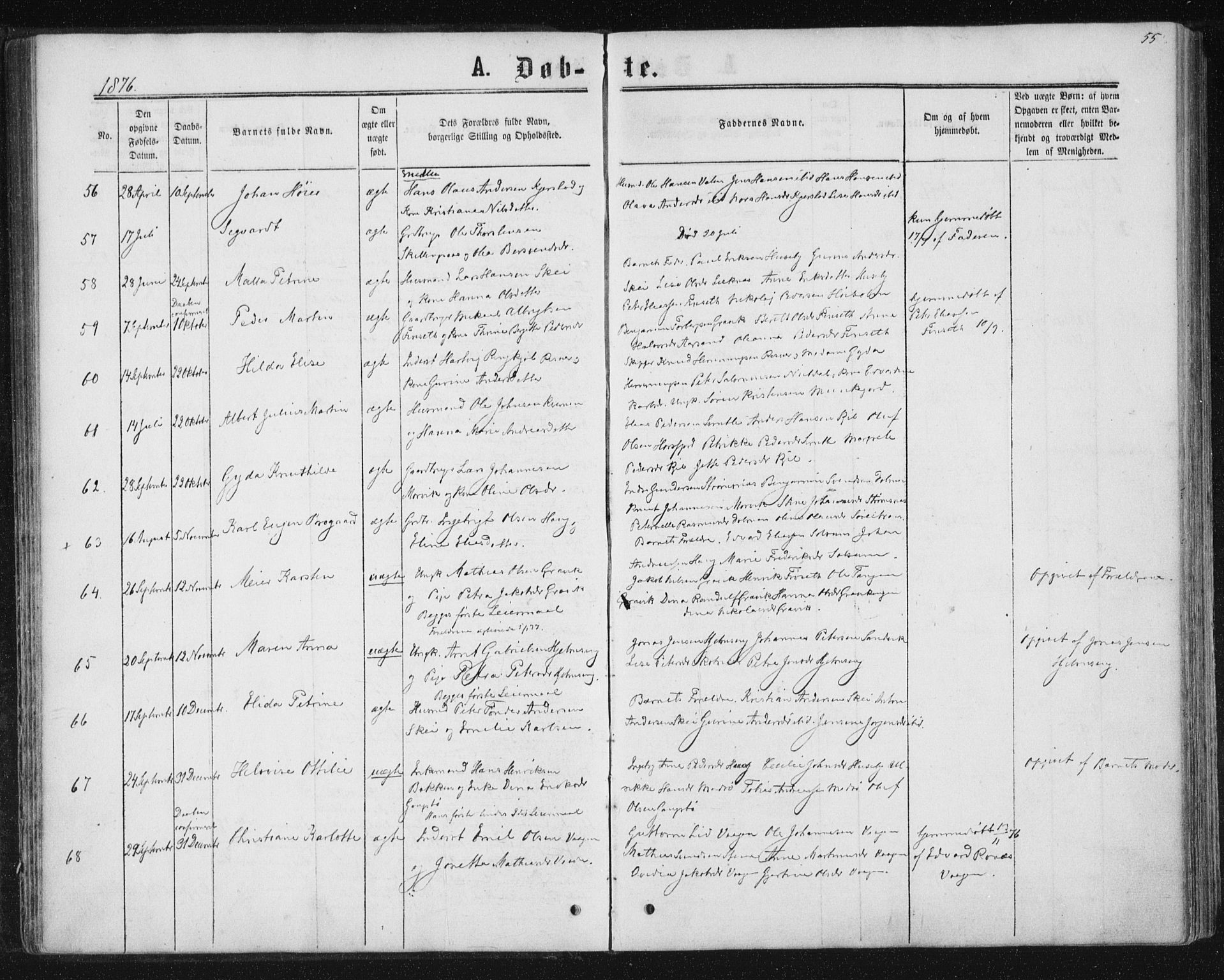 Ministerialprotokoller, klokkerbøker og fødselsregistre - Nord-Trøndelag, AV/SAT-A-1458/788/L0696: Parish register (official) no. 788A03, 1863-1877, p. 55