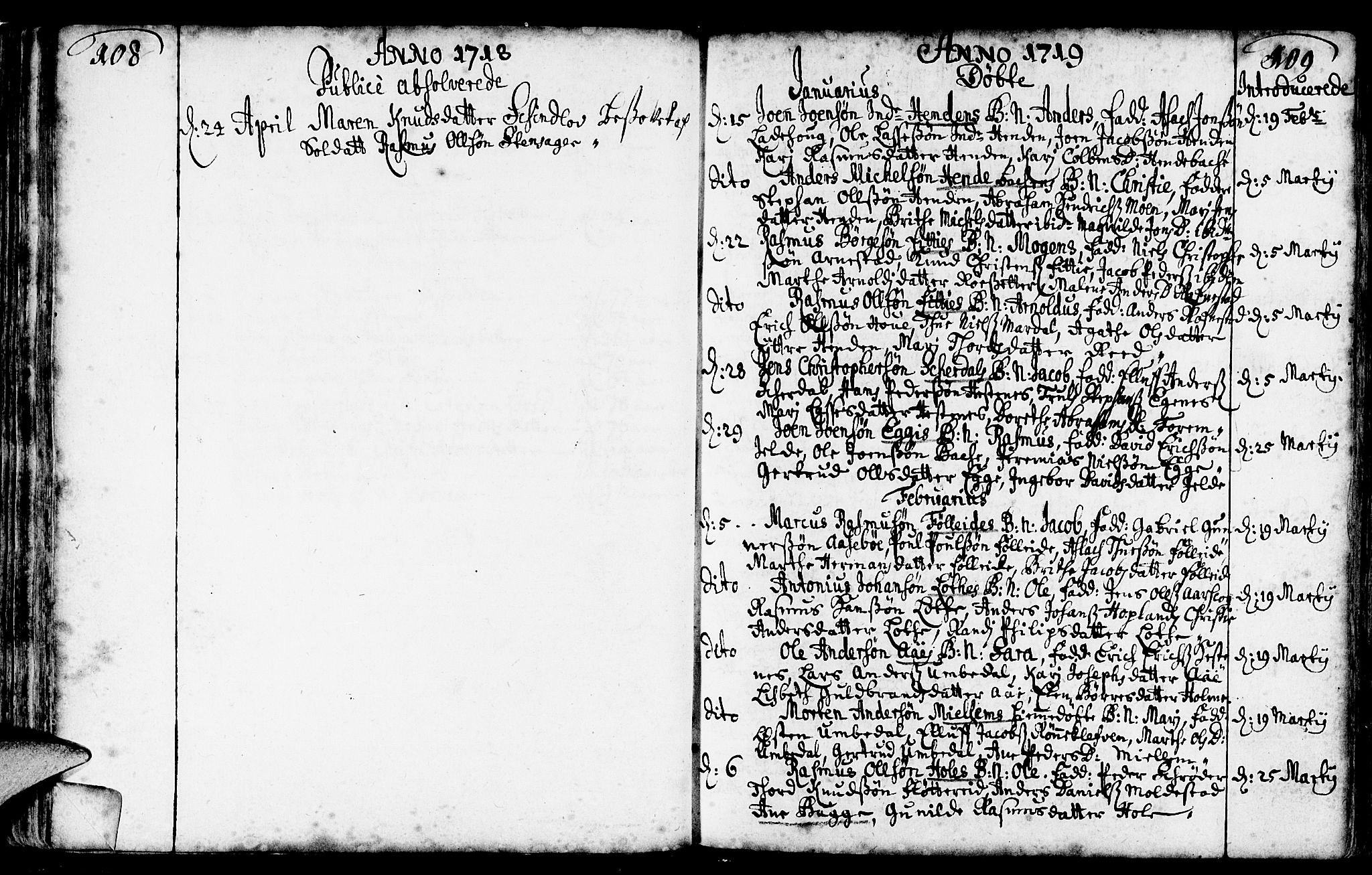 Gloppen sokneprestembete, AV/SAB-A-80101/H/Haa/Haaa/L0002: Parish register (official) no. A 2, 1712-1735, p. 108-109