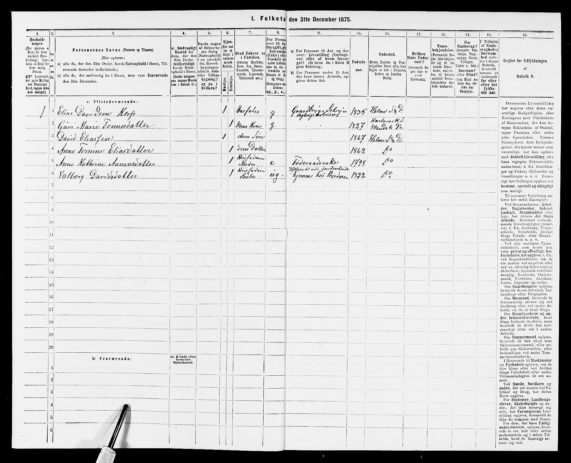 SAK, 1875 census for 1020P Holum, 1875, p. 47