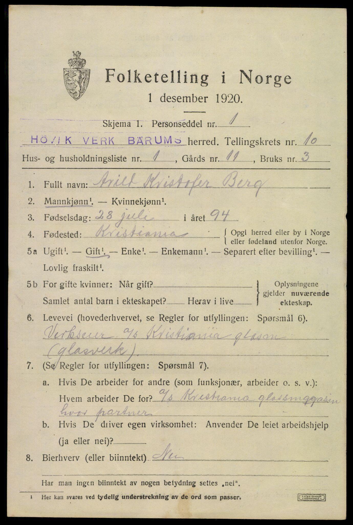 SAO, 1920 census for Bærum, 1920, p. 22996